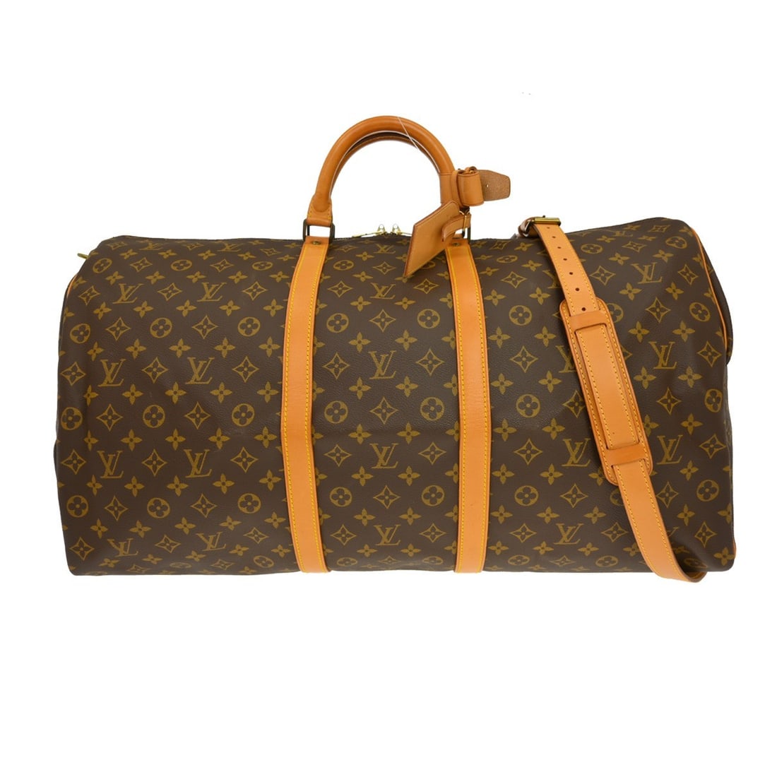 Louis Vuitton Keepall Bandouliere 60 Monogram Duffle Bag: Louis Vuitton Keepall Bandouliere 60 Monogram Duffle Bag This Louis Vuitton Monogram Keepall Bandouliere 60 is a vintage extra-large duffle bag crafted from the brand's iconic monogram canvas with lea