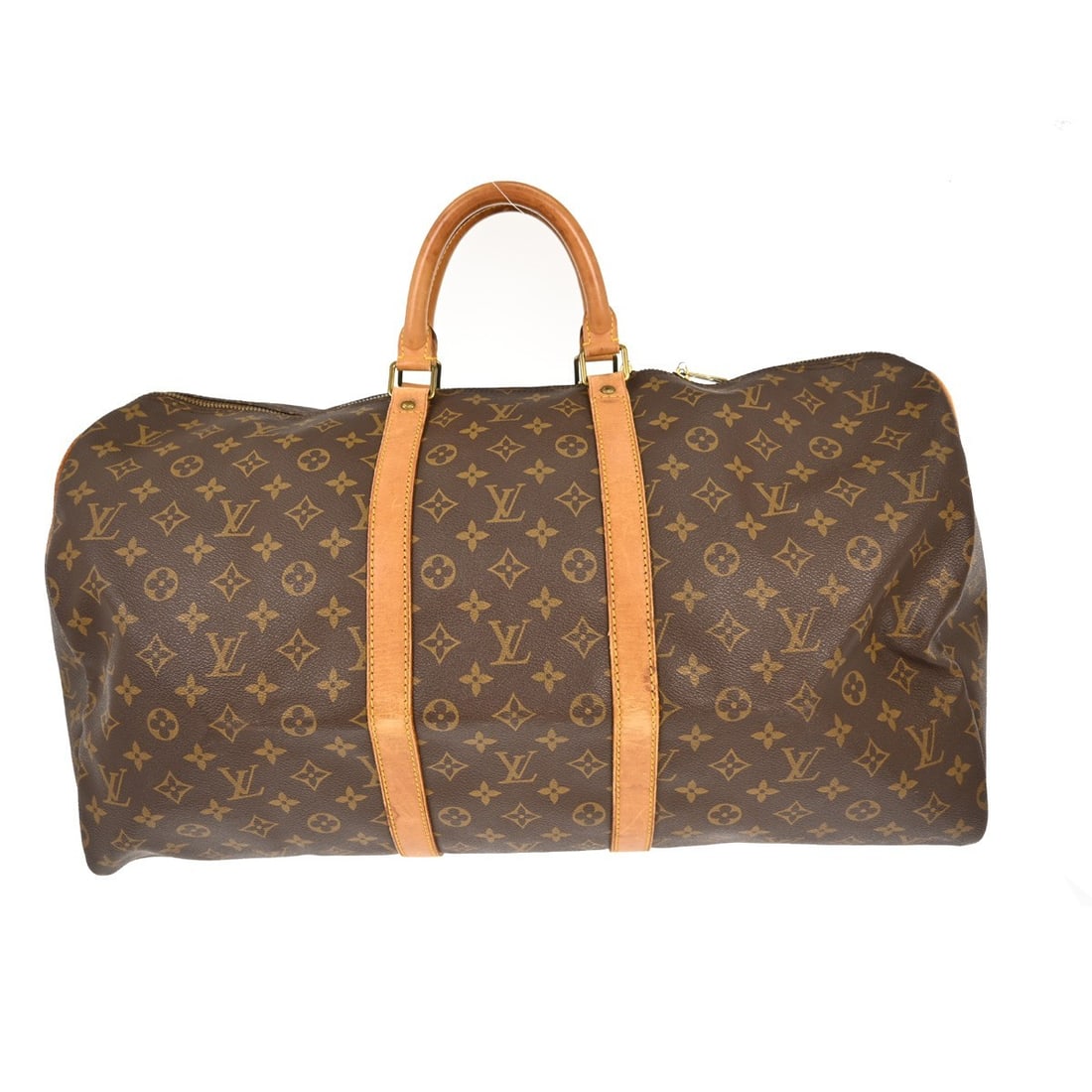 Louis Vuitton Keepall Monogram Canvas Unisex Travel Bag 55cm: Louis Vuitton Keepall Monogram Canvas Unisex Travel Bag 55cm This is a Louis Vuitton Keepall Bag crafted in brown monogram canvas. Designed for unisex use, it features signature canvas material and cl