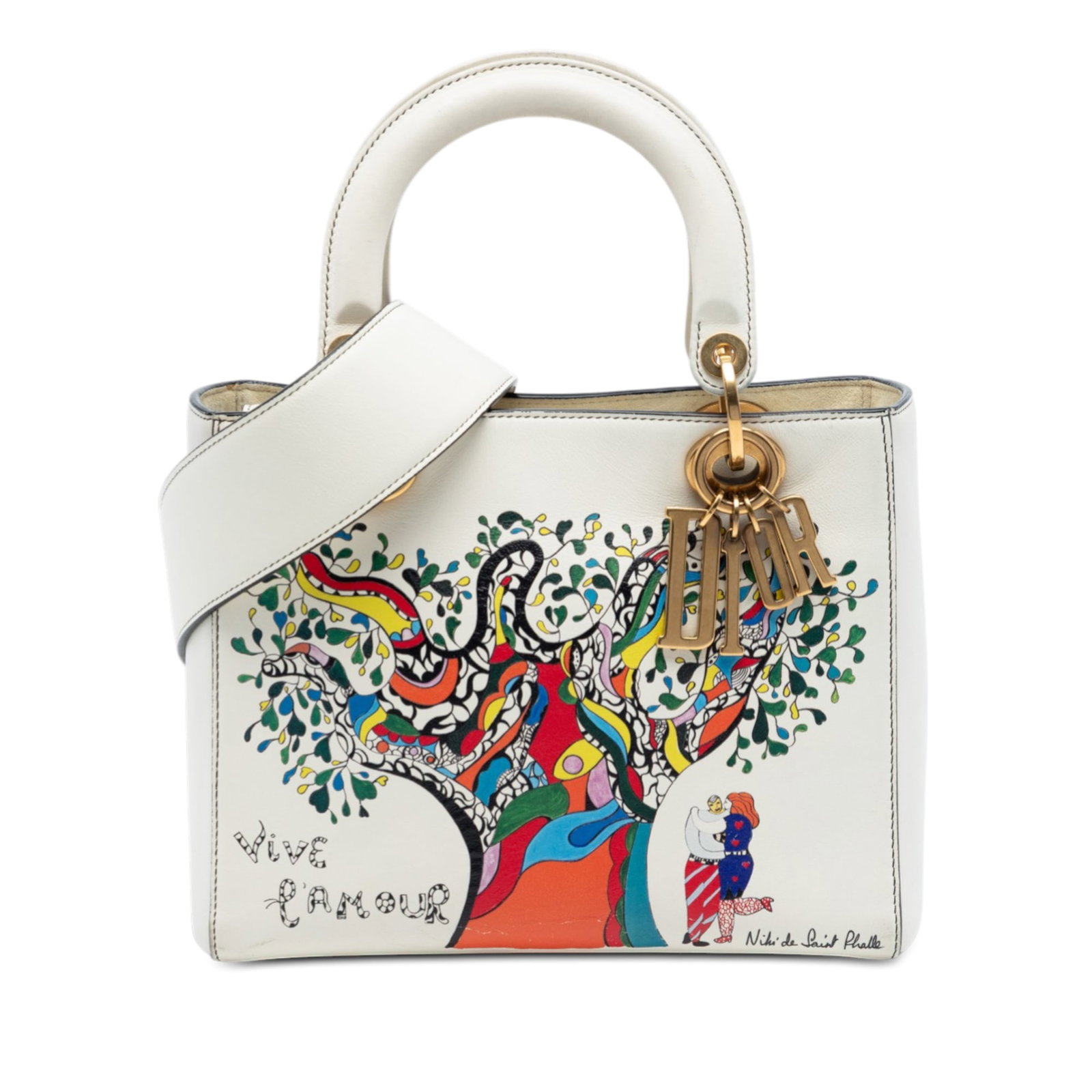 Dior Lady Dior Medium Niki de Saint Phalle Calfskin Satchel White (1 of 7)