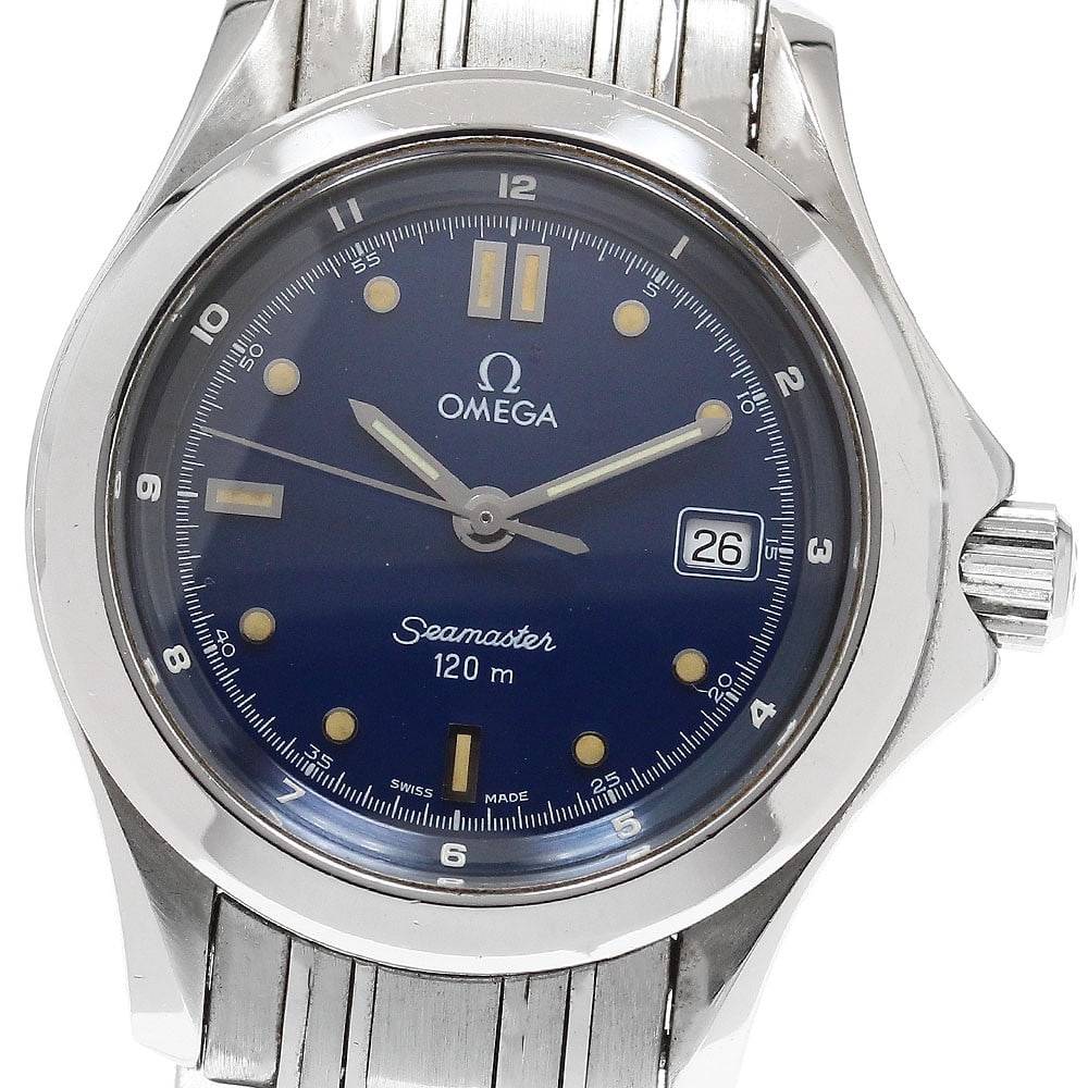 Omega Seamaster 120 Blue Dial Quartz Date Ladies Watch 2571.80: Omega Seamaster 120 Blue Dial Quartz Date Ladies Watch 2571.80 This OMEGA Seamaster 120 Date Quartz women's wristwatch features a stainless steel case and bracelet with a blue dial and date function. 