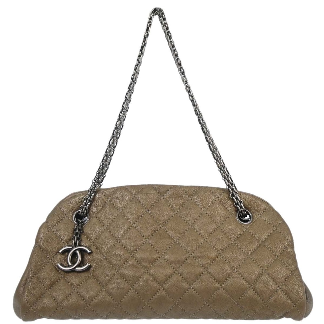 Chanel Mademoiselle Medium Gold Leather Top Handle Bowling Bag: Chanel Mademoiselle Medium Gold Leather Top Handle Bowling Bag This Chanel Medium Bowling Mademoiselle handbag features metallic gold calfskin leather and a top handle design. The bag offers a stylish