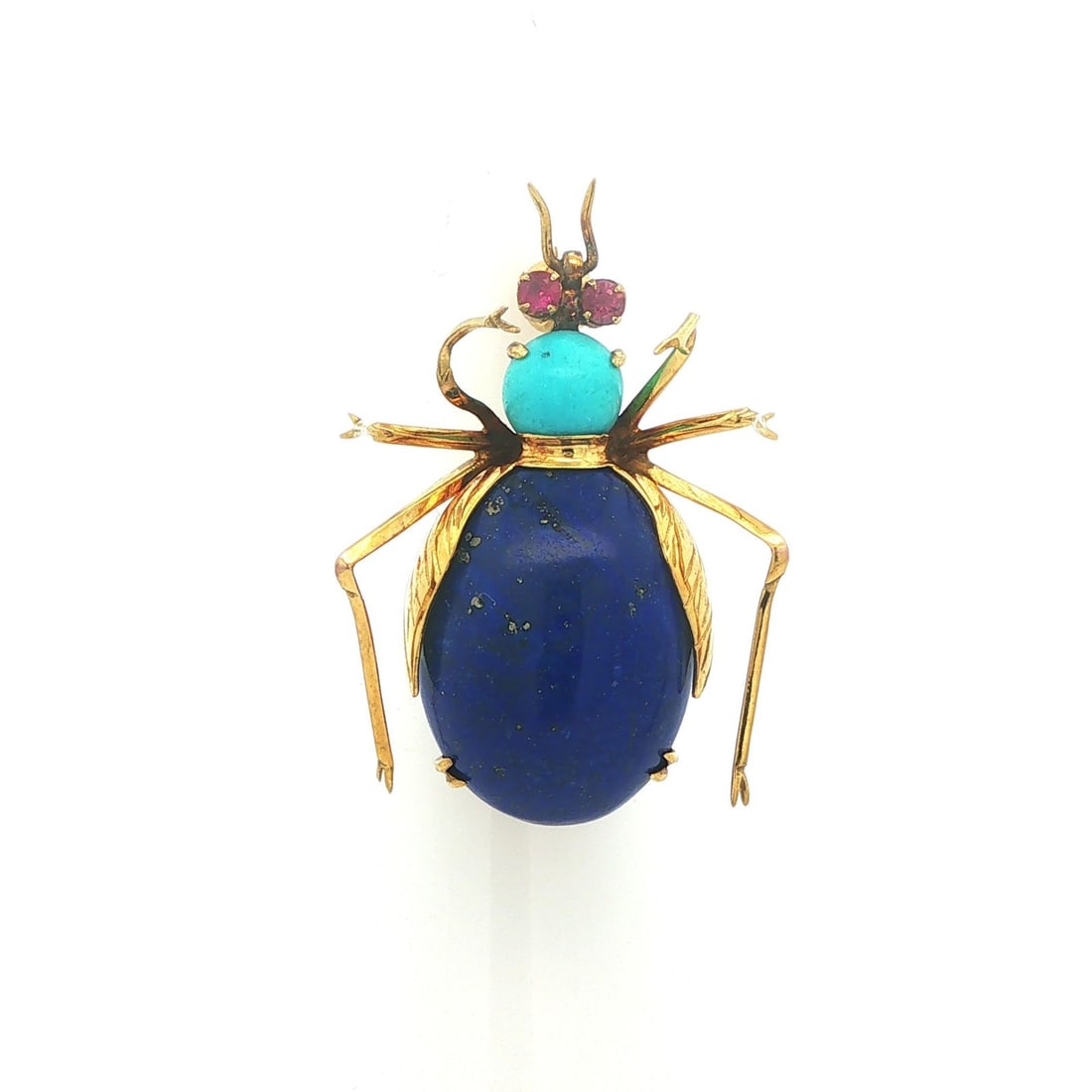 14k Yellow Gold Bumble Bee Pin with Lapis Turquoise Pink Stones (1 of 10)
