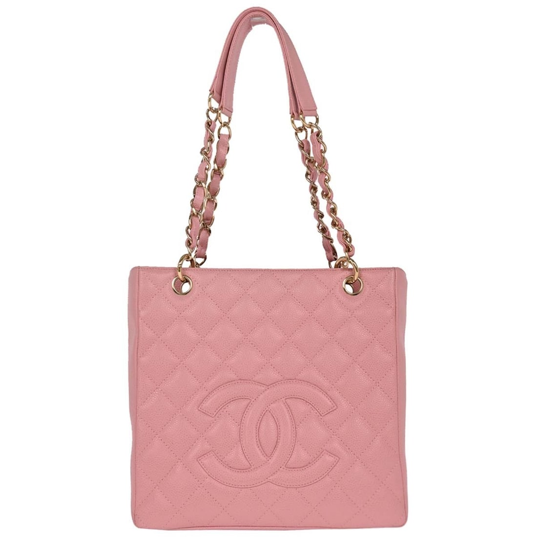 Chanel Pink Caviar Skin Petite Shopping Tote PST Handbag: Chanel Pink Caviar Skin Petite Shopping Tote PST Handbag This Chanel Petite Shopping Tote (PST) is crafted from luxurious pink caviar skin leather, showcasing a quilted exterior that adds a touch of e