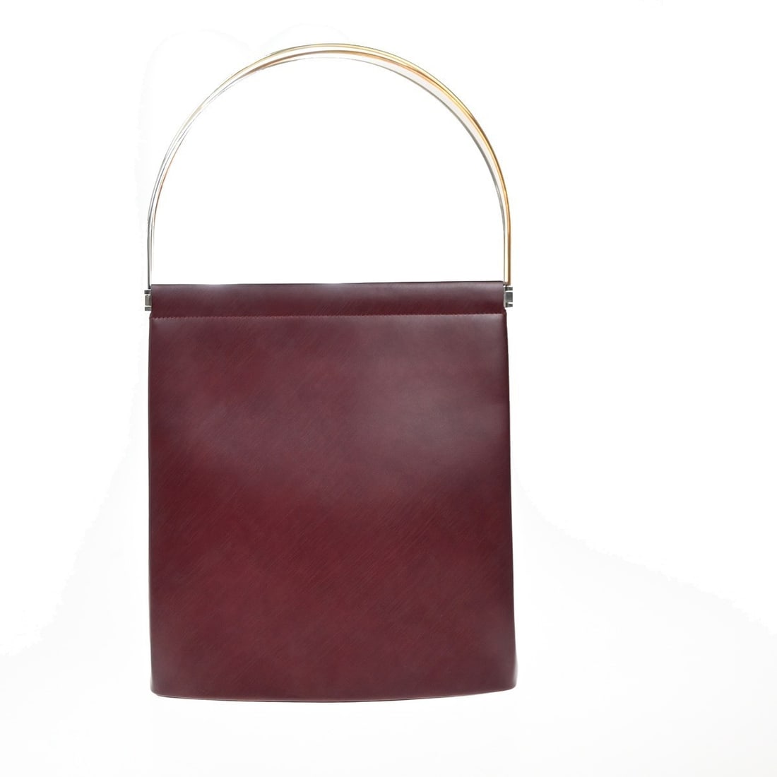 Leather Trinity Burgundy Shoulder Bag by Cartier France: Leather Trinity Burgundy Shoulder Bag by Cartier France This Cartier Trinity handbag is crafted from burgundy leather and designed for women. The bag shows signs of use with scuffs, dirt, wrinkles, st