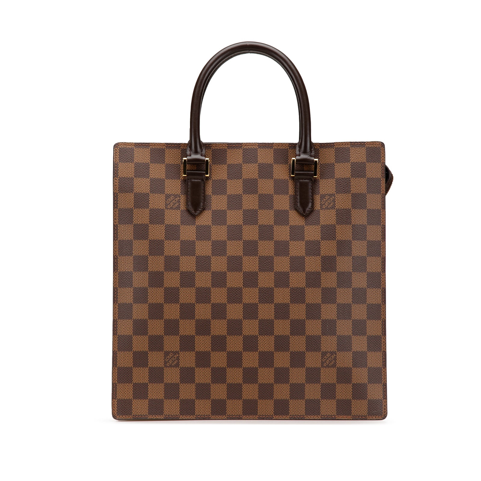 Louis Vuitton Damier Ebene Venice Sac Plat Bag in Brown Canvas: Louis Vuitton Damier Ebene Venice Sac Plat Bag in Brown Canvas The Louis Vuitton Damier Ebene Venice Sac Plat is a stylish and practical bag, crafted from durable damier canvas. It features rolled lea