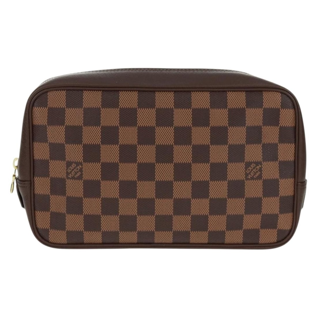 Louis Vuitton Damier Canvas Brown Trousse Toilette Cosmetic Pouch 27cm: Louis Vuitton Damier Canvas Brown Trousse Toilette Cosmetic Pouch 27cm This Louis Vuitton Trousse Toilette features the iconic Damier canvas in brown, designed for women. The toiletry bag shows slight