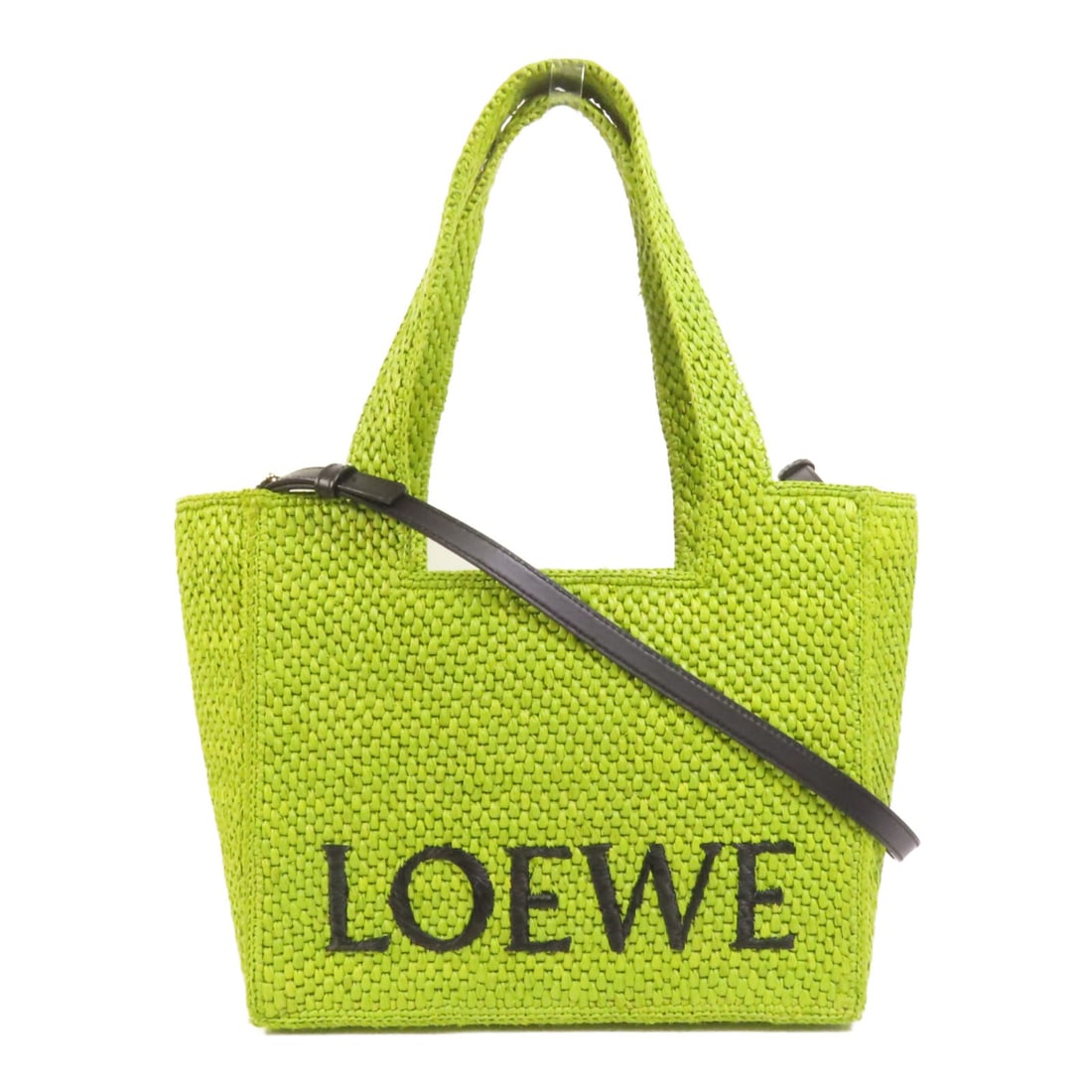 Loewe Medium Raffia Green Font Tote Two Way Shoulder Bag: Loewe Medium Raffia Green Font Tote Two Way Shoulder Bag This LOEWE Font Medium Tote is a versatile 2-way shoulder bag crafted with green exterior material. Designed for women, it features a medium si