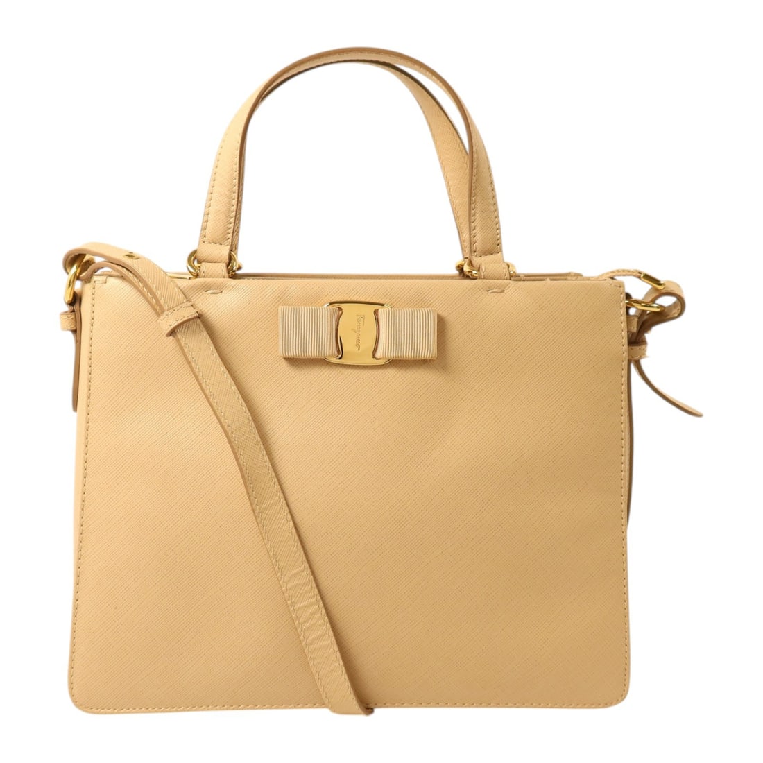 Salvatore Ferragamo Tracy Vara Bow 2way Shoulder Bag Beige GHW (1 of 18)