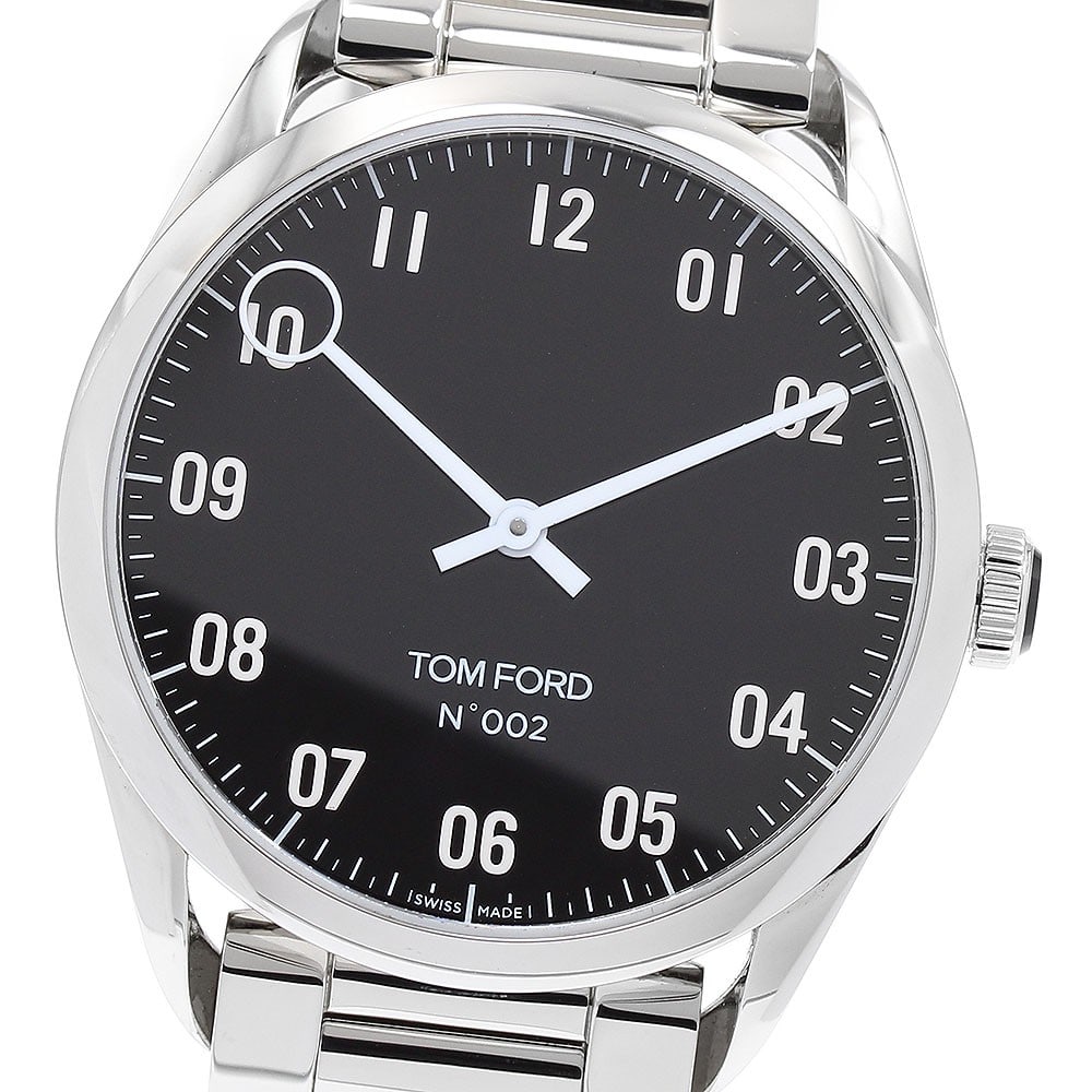 Tom Ford N.002 Swiss Quartz Stainless Steel Men's Wristwatch: Tom Ford N.002 Swiss Quartz Stainless Steel Men's Wristwatch This TOM FORD N.002 men's wristwatch features a stainless steel case and band with a black dial. Powered by a quartz movement, the watch me