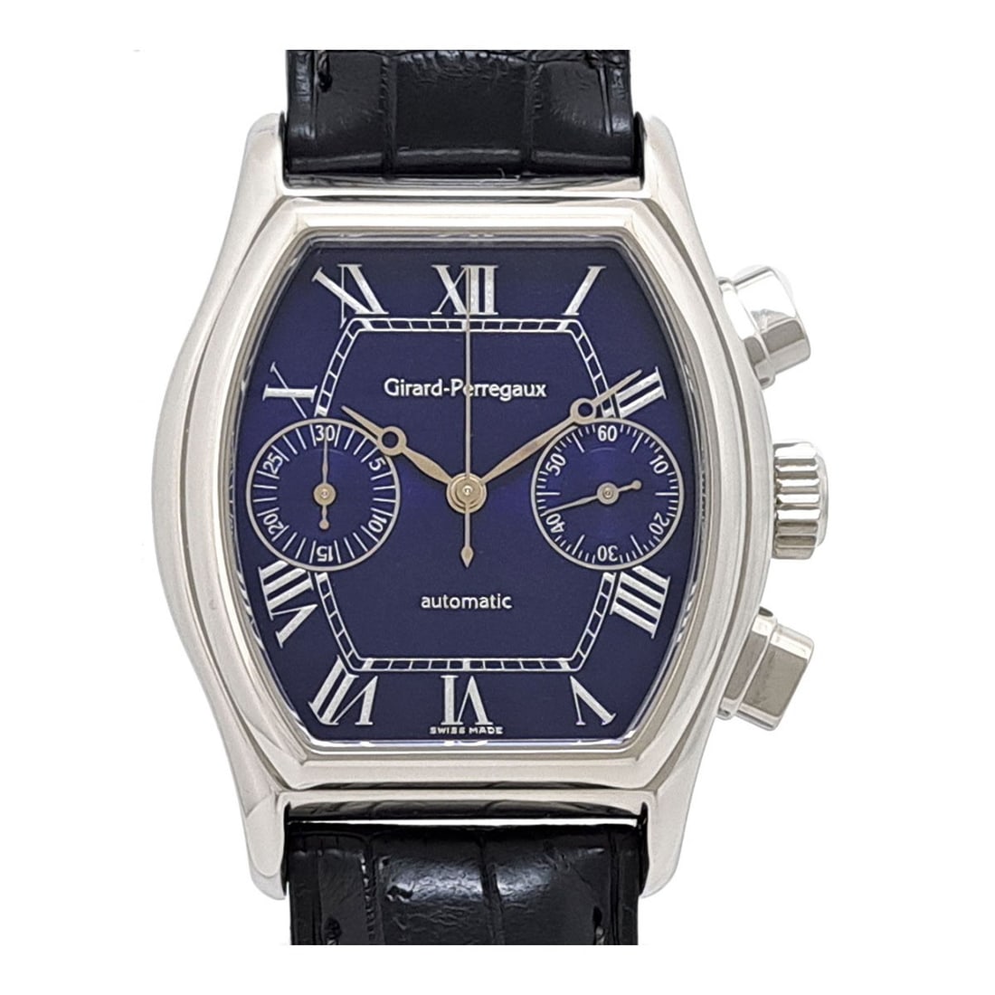 Girard Perregaux Richeville 2750 automatic blue dial watch: Girard Perregaux Richeville 2750 automatic blue dial watch This pre-owned Girard Perregaux Richeville Chronograph 2750 is a men's automatic wristwatch featuring a distinctive blue dial and a stainless