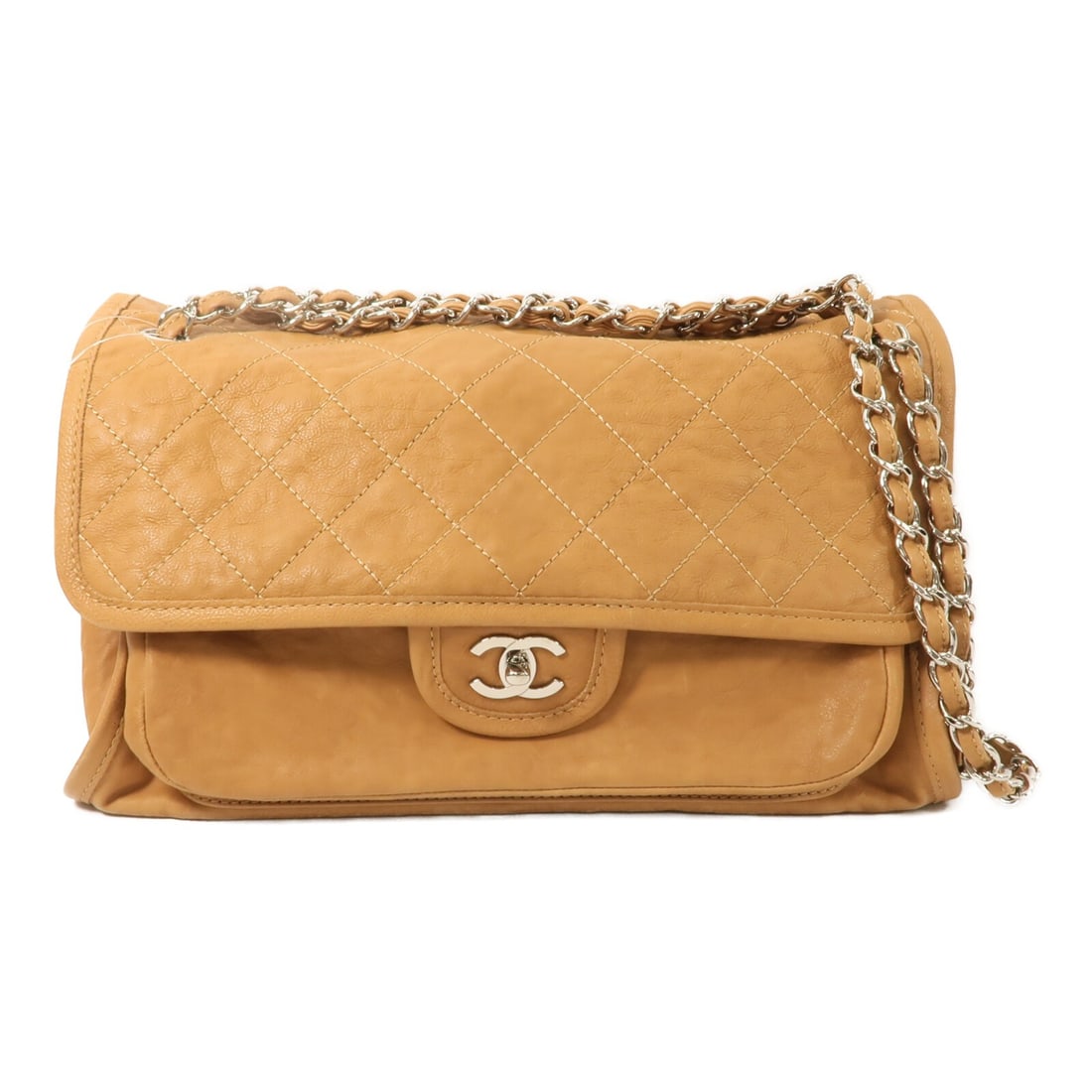 CHANEL Brown Calfskin CC Chain Shoulder Bag: CHANEL Brown Calfskin CC Chain Shoulder Bag This CHANEL shoulder bag is crafted from brown calfskin leather, offering a classic and elegant look. Designed for women, it features a structured silhouett