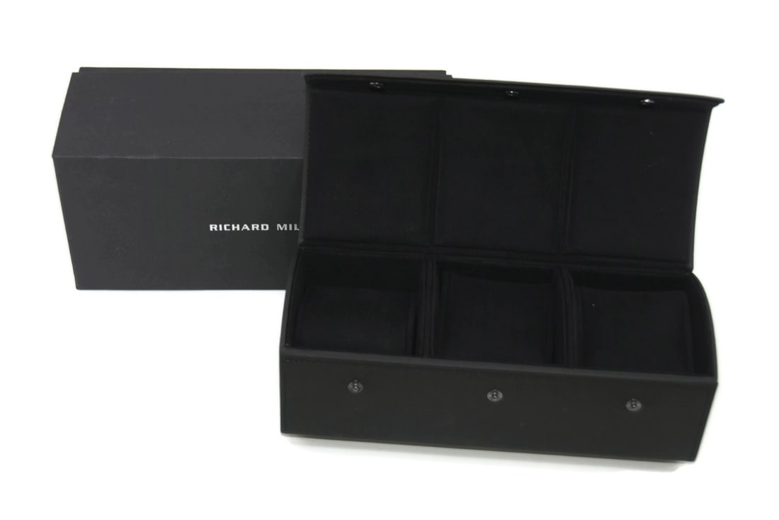 Richard Mille Presentation Case for 1-3 Watches 10x5x4 Inches 100% Authentic: Richard Mille Presentation Case for 1-3 Watches 10x5x4 Inches 100% Authentic This Richard Mille 3 Watch Travel Case is a premium presentation box designed to securely hold 1 to 3 watches. Crafted with