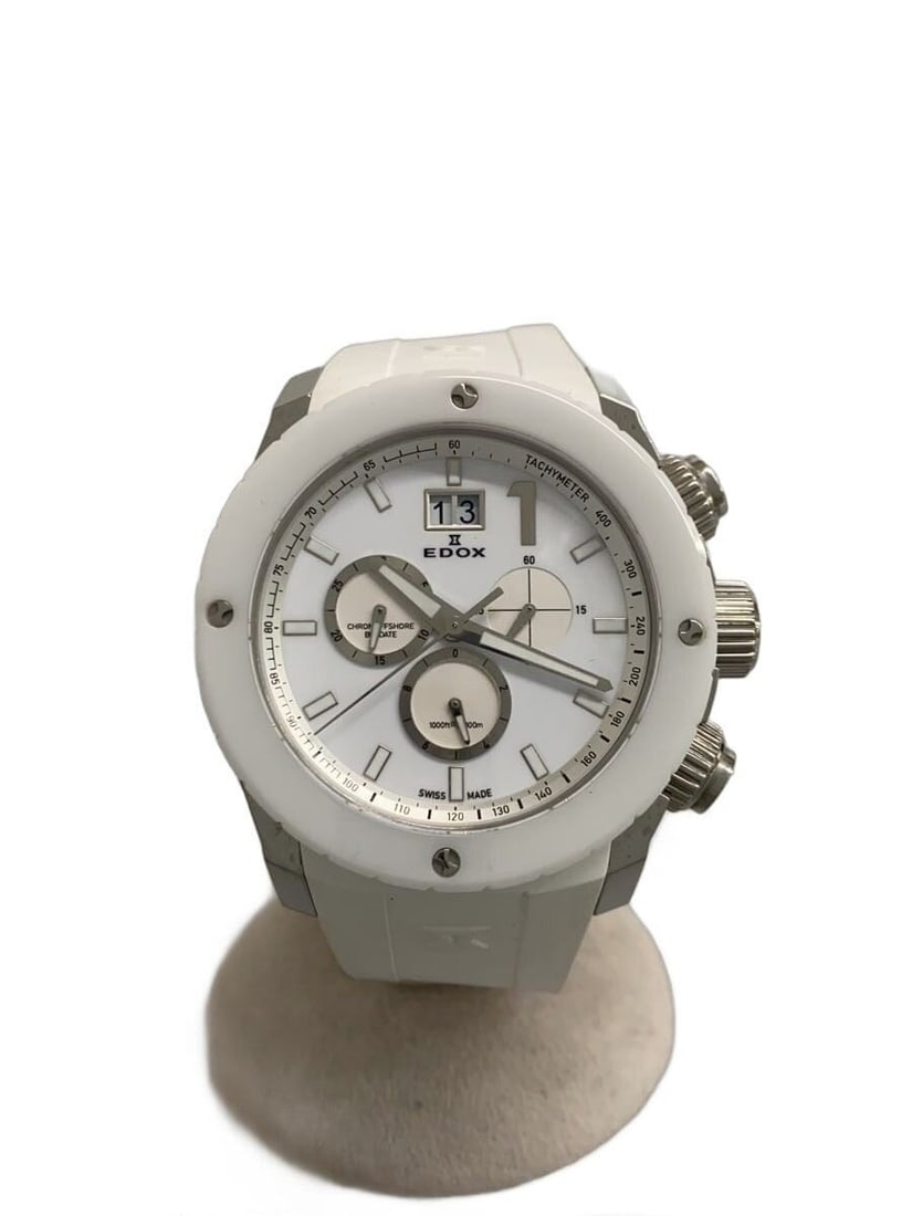 EDOX Offshore 1 Chronograph Big Date Men's Rubber Watch: EDOX Offshore 1 Chronograph Big Date Men's Rubber Watch This EDOX Chrono Offshore 1 Chronograph Big Date men's wristwatch features a white rubber band and a robust case, offering a sporty and contempo