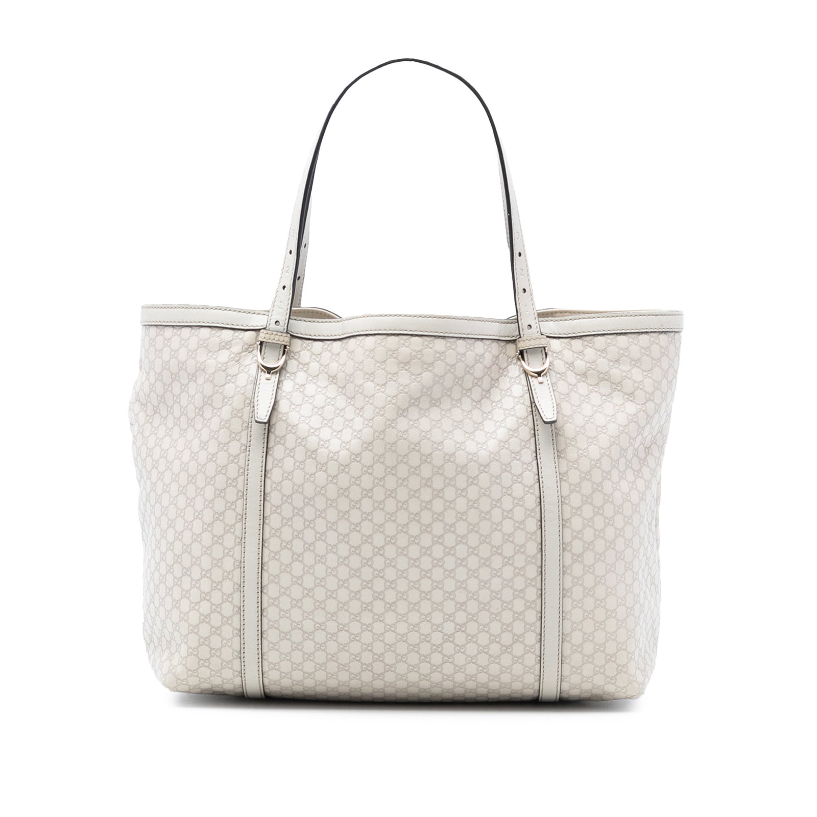 Gucci Microguccissima Embossed Leather Nice Tote Bag White: Gucci Microguccissima Embossed Leather Nice Tote Bag White This Gucci Microguccissima Nice Tote features an embossed leather exterior in white, complemented by flat leather straps. The open top is sec