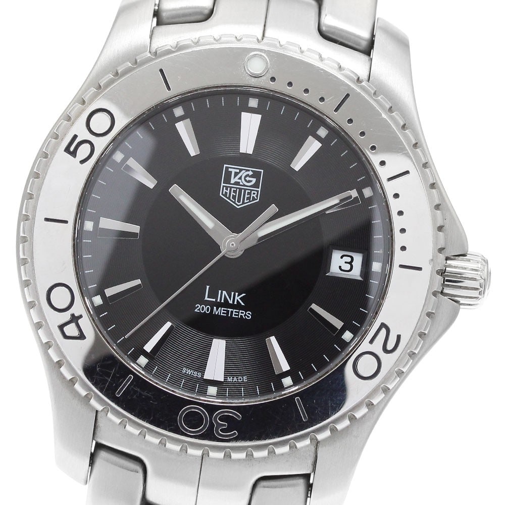 TAG Heuer Link WJ1110-0 Quartz Date Stainless Steel Men's Watch: TAG Heuer Link WJ1110-0 Quartz Date Stainless Steel Men's Watch This TAG HEUER Link Date Quartz men's wristwatch, model WJ1110-0, features a stainless steel case and bracelet with a black dial. The wa