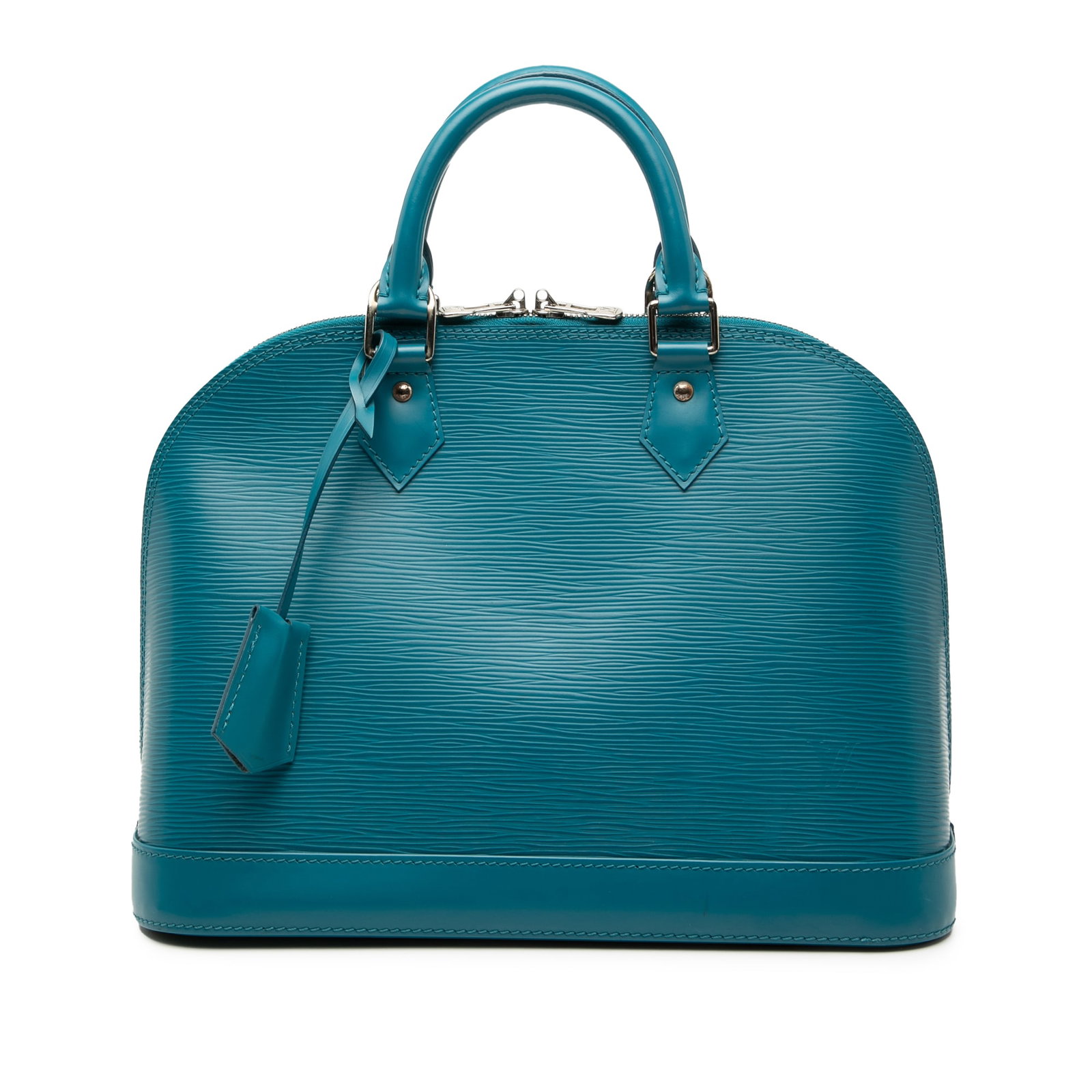 Louis Vuitton Epi Leather Alma PM Blue Satchel Handbag: Louis Vuitton Epi Leather Alma PM Blue Satchel Handbag This Louis Vuitton Epi Alma PM features a blue Epi leather body with rolled handles and a top zip closure. The interior includes a slip pocket. T