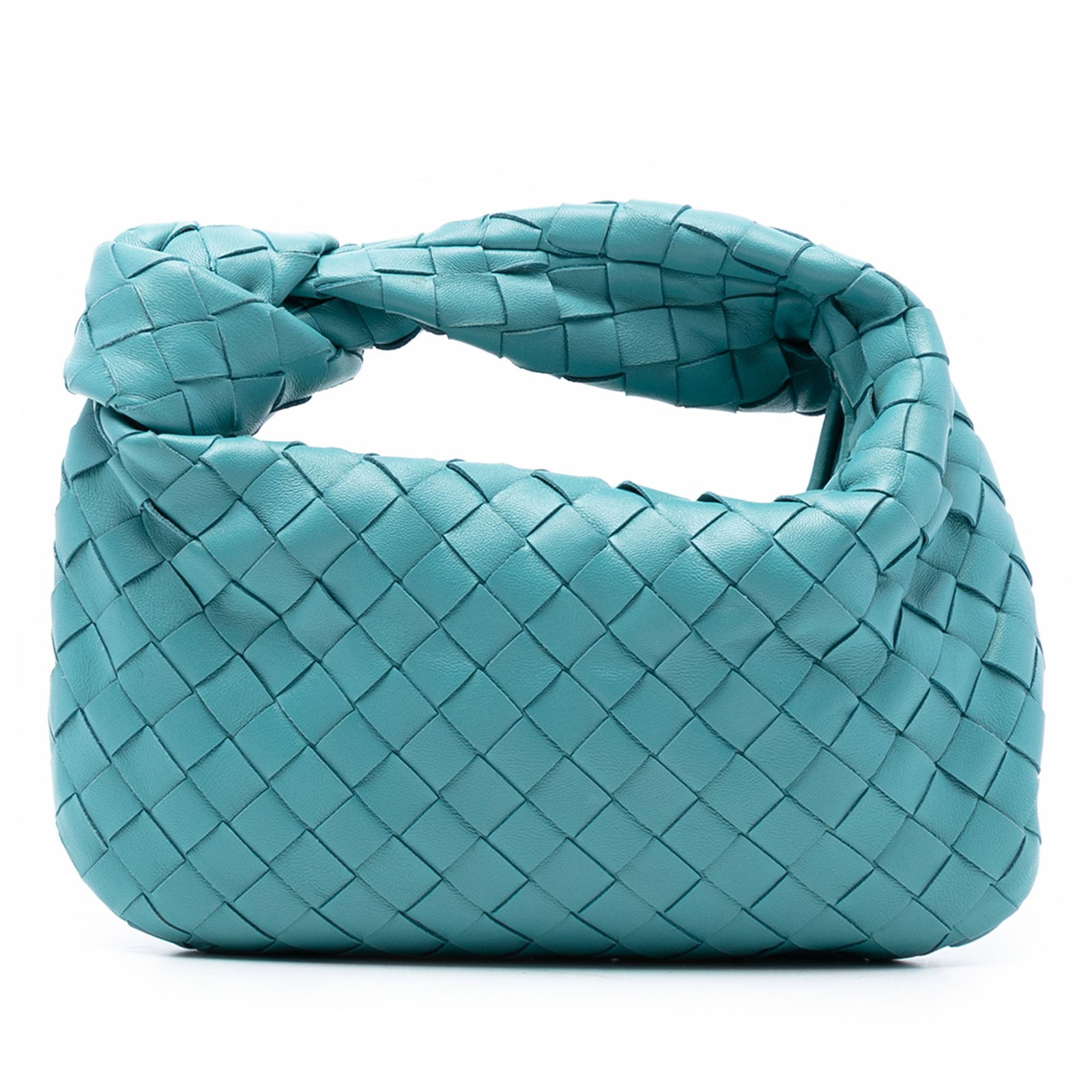 Mini Jodie Blue Woven Leather Shoulder Bag by Bottega Veneta: Mini Jodie Blue Woven Leather Shoulder Bag by Bottega Veneta This Bottega Veneta Mini Nappa Intrecciato Jodie features the brand's signature woven leather construction with a matching woven shoulder s