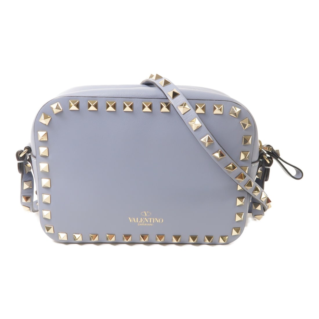 Valentino Garavani Rockstud Blue Calfskin Leather Shoulder Bag SHW: Valentino Garavani Rockstud Blue Calfskin Leather Shoulder Bag SHW This Valentino Garavani Rockstud shoulder bag is crafted from blue calfskin leather and designed for women. The bag features a struct