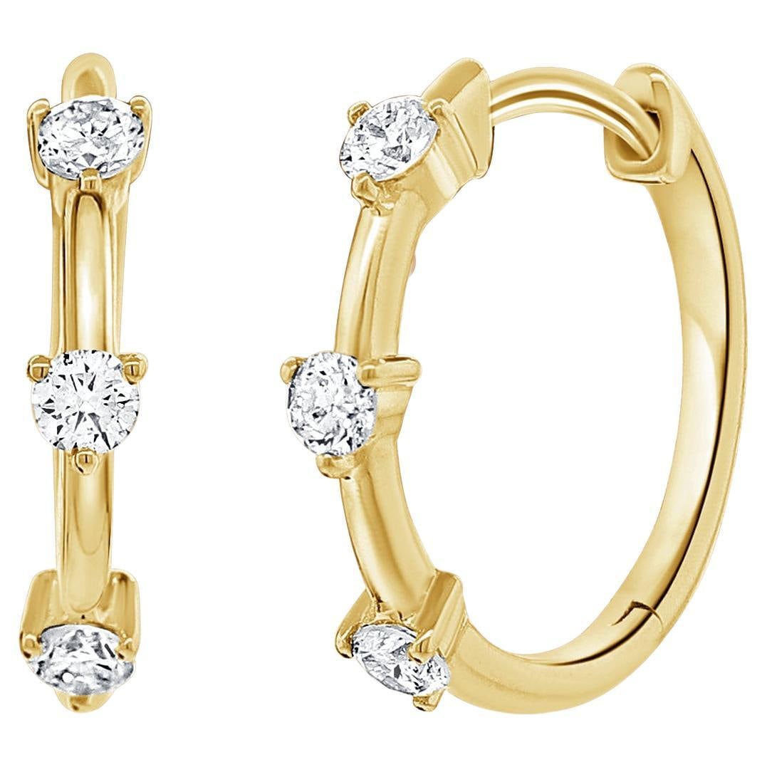 Harbor Diamonds 14K Yellow Gold 3 Stone Diamond Huggie Hoops 0.32ct (1 of 7)