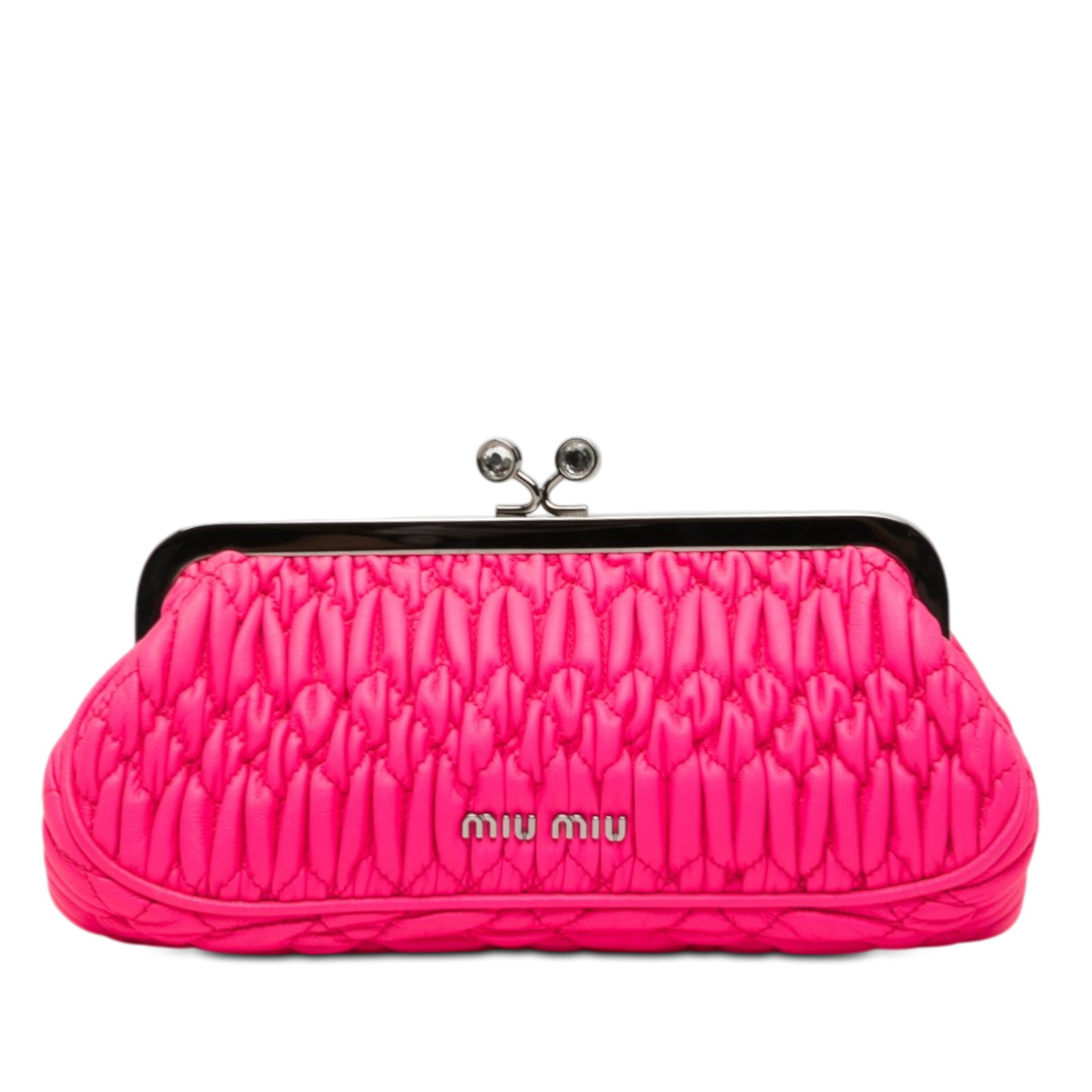 Pink Miu Miu Quilted Leather Kiss Lock Clutch Bag (1 of 6)