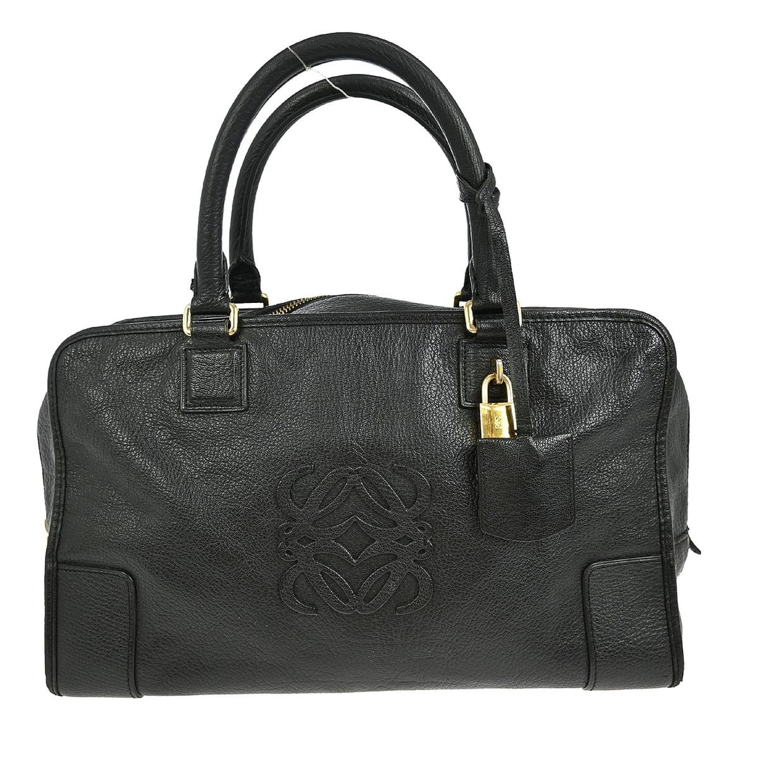 Black Leather Loewe Amazona Handbag 36cm by 23cm by 16cm: Black Leather Loewe Amazona Handbag 36cm by 23cm by 16cm This Loewe Amazona handbag is crafted from black leather and designed for women. It features a structured silhouette with dimensions of 36cm x 