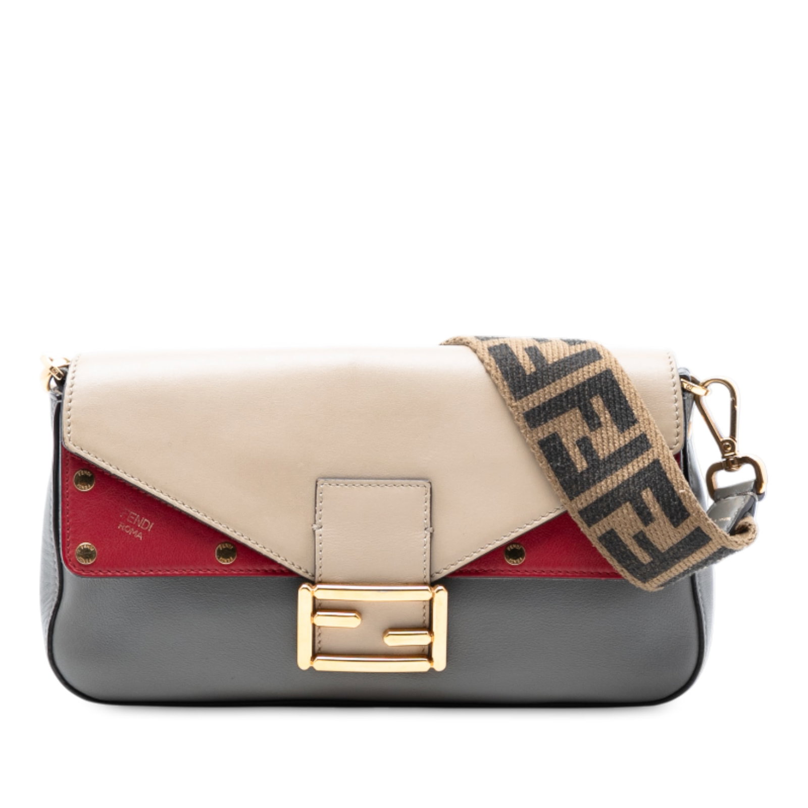 Fendi Vitello Grace FF 1974 Leather Gray Baguette Crossbody Bag: Fendi Vitello Grace FF 1974 Leather Gray Baguette Crossbody Bag The Fendi Vitello Grace FF 1974 Baguette Crossbody features a gray leather body with a detachable flat strap, a front flap with snap clo