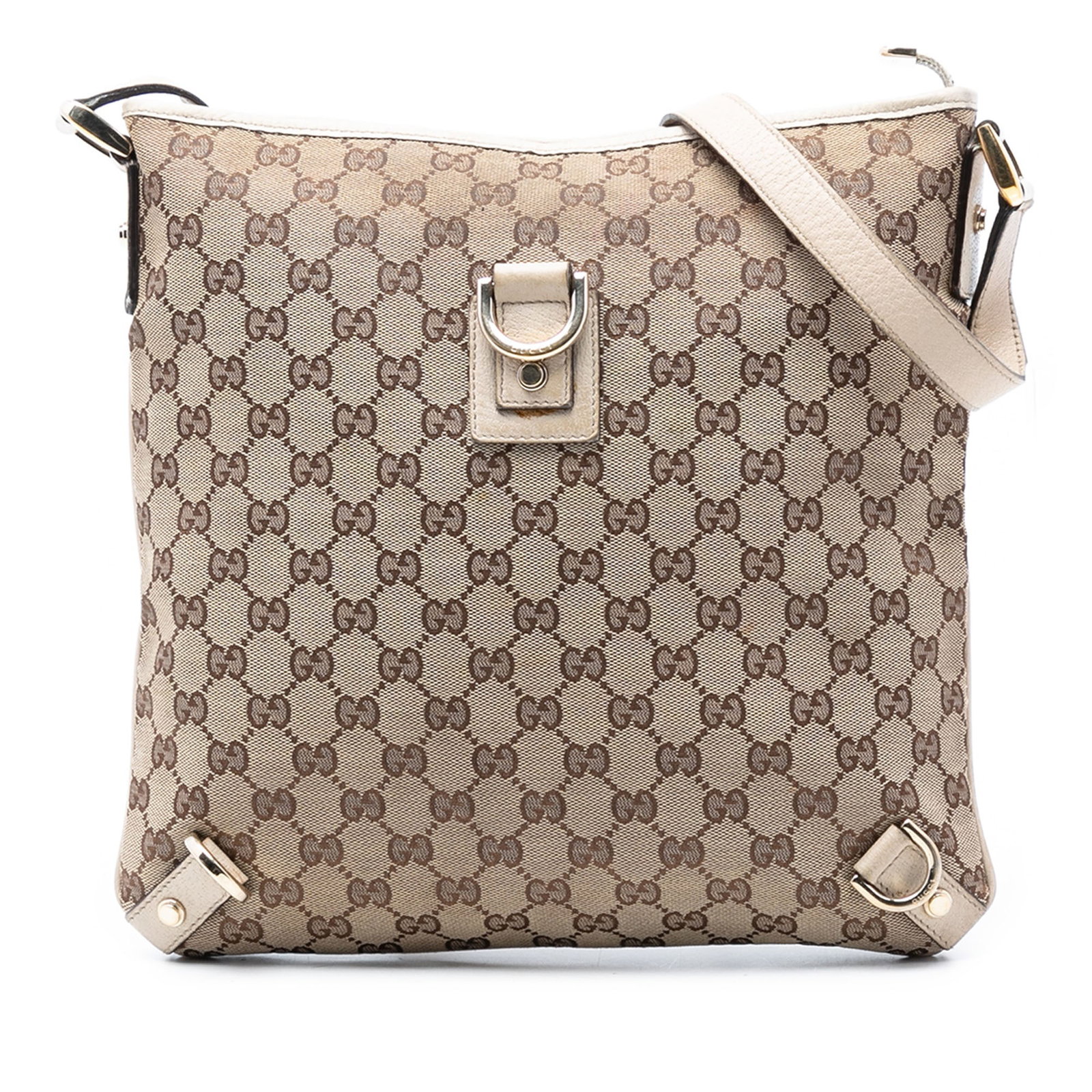 Gucci Abbey Crossbody with D Ring and GG Canvas Pattern: Gucci Abbey Crossbody with D Ring and GG Canvas Pattern This Gucci GG Canvas Abbey D Ring Crossbody features a canvas body with leather trim, an adjustable flat leather strap, a top zip closure, and i