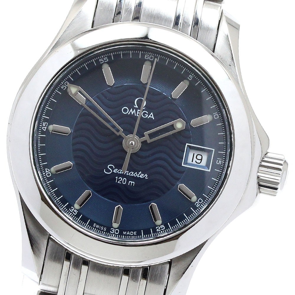 Omega Seamaster 120 Blue Dial Quartz Ladies Date Watch: Omega Seamaster 120 Blue Dial Quartz Ladies Date Watch This Omega Seamaster 120 Date Quartz ladies wristwatch features a stainless steel case and bracelet with a striking blue dial. The watch is power