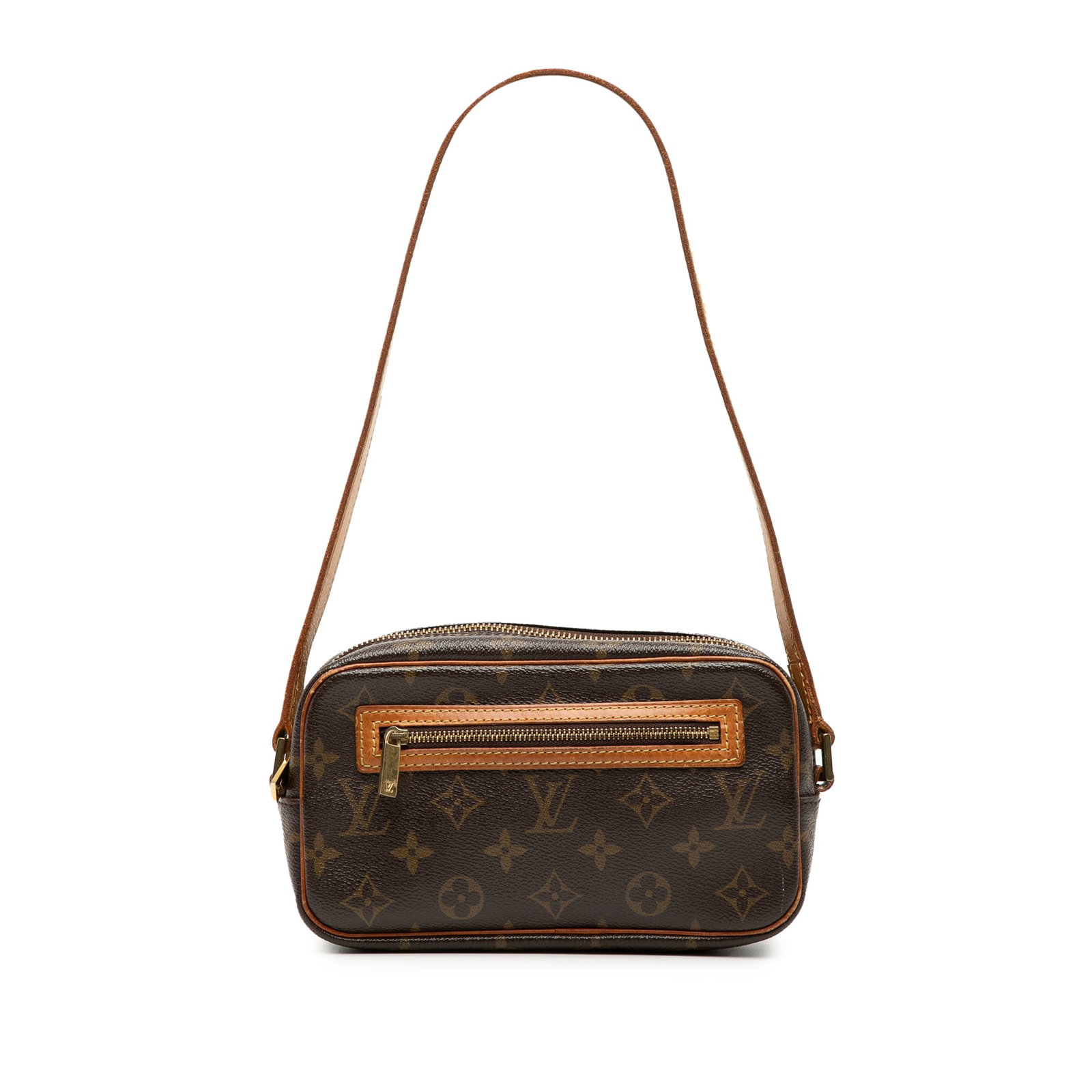 Louis Vuitton Pochette Cite Shoulder Bag Monogram Canvas Brown: Louis Vuitton Pochette Cite Shoulder Bag Monogram Canvas Brown The Louis Vuitton Monogram Pochette Cite features a classic monogram canvas body with a flat vachetta leather shoulder strap. This bag in