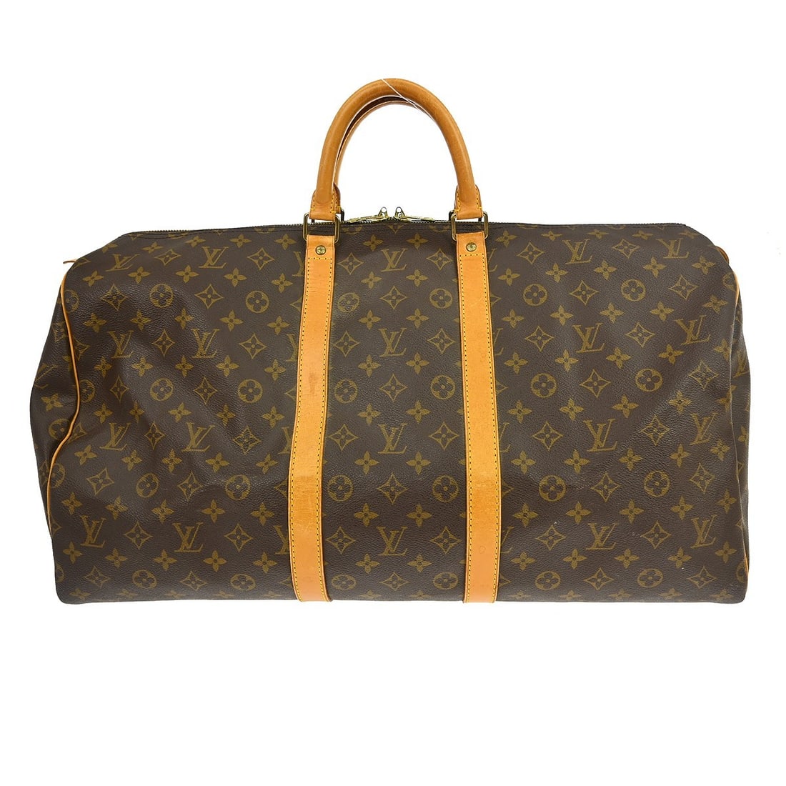 Louis Vuitton Keepall 55 Monogram Canvas Extra Large Travel Duffle Bag: Louis Vuitton Keepall 55 Monogram Canvas Extra Large Travel Duffle Bag This Louis Vuitton Keepall 55 travel handbag features the iconic Monogram canvas with leather trim and double handles. Designed i
