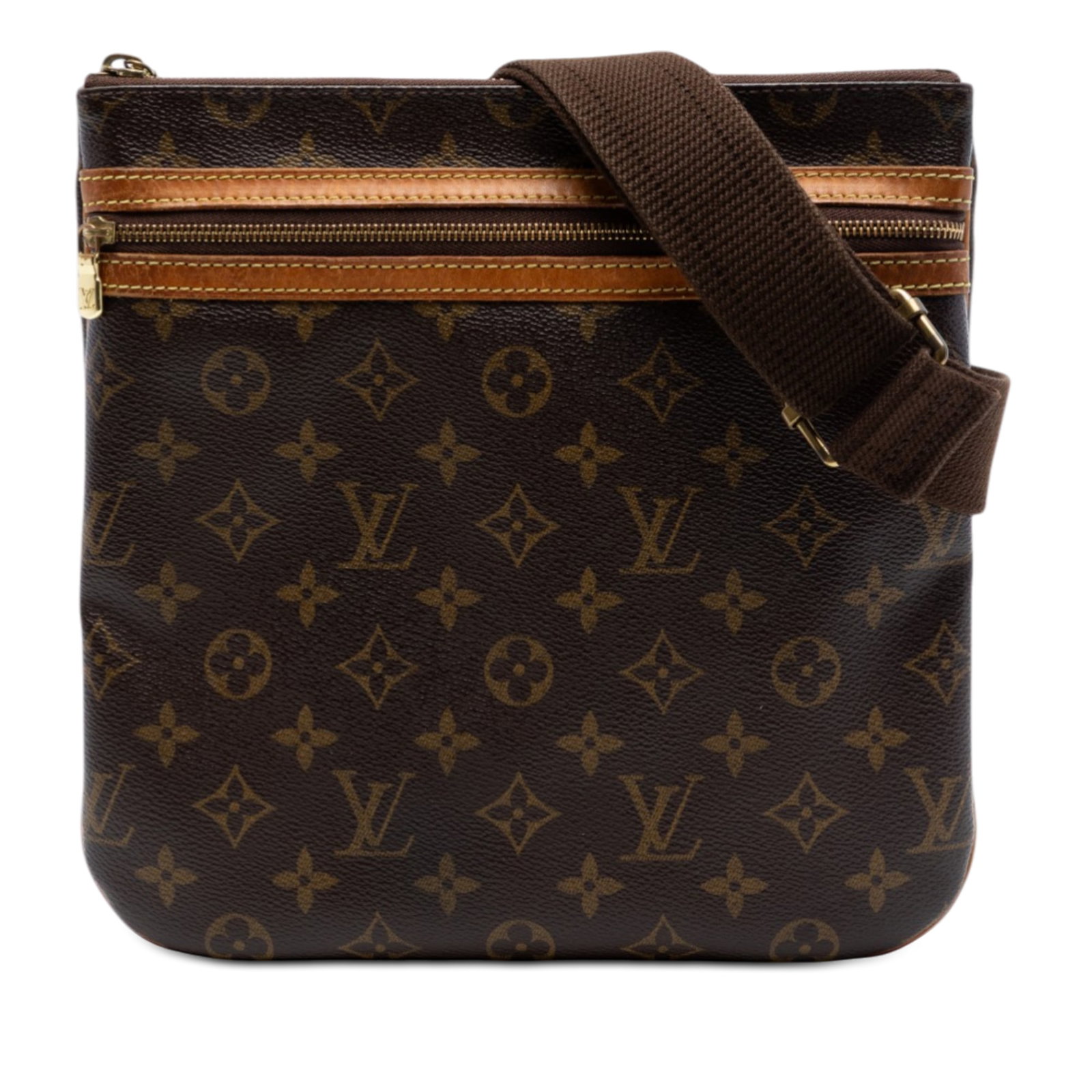 Louis Vuitton Bosphore Pochette Monogram Canvas Crossbody Bag: Louis Vuitton Bosphore Pochette Monogram Canvas Crossbody Bag The Louis Vuitton Monogram Bosphore Pochette features a monogram canvas body with vachetta leather trim, an adjustable flat strap, an exte