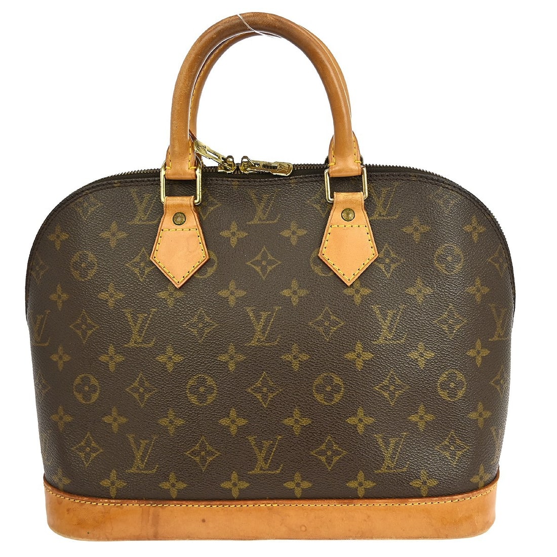 Louis Vuitton Alma Monogram Canvas Medium Brown Handbag M51130: Louis Vuitton Alma Monogram Canvas Medium Brown Handbag M51130 This Louis Vuitton Alma handbag features the iconic Monogram canvas exterior with beige double handles and a zip closure. Designed for wo