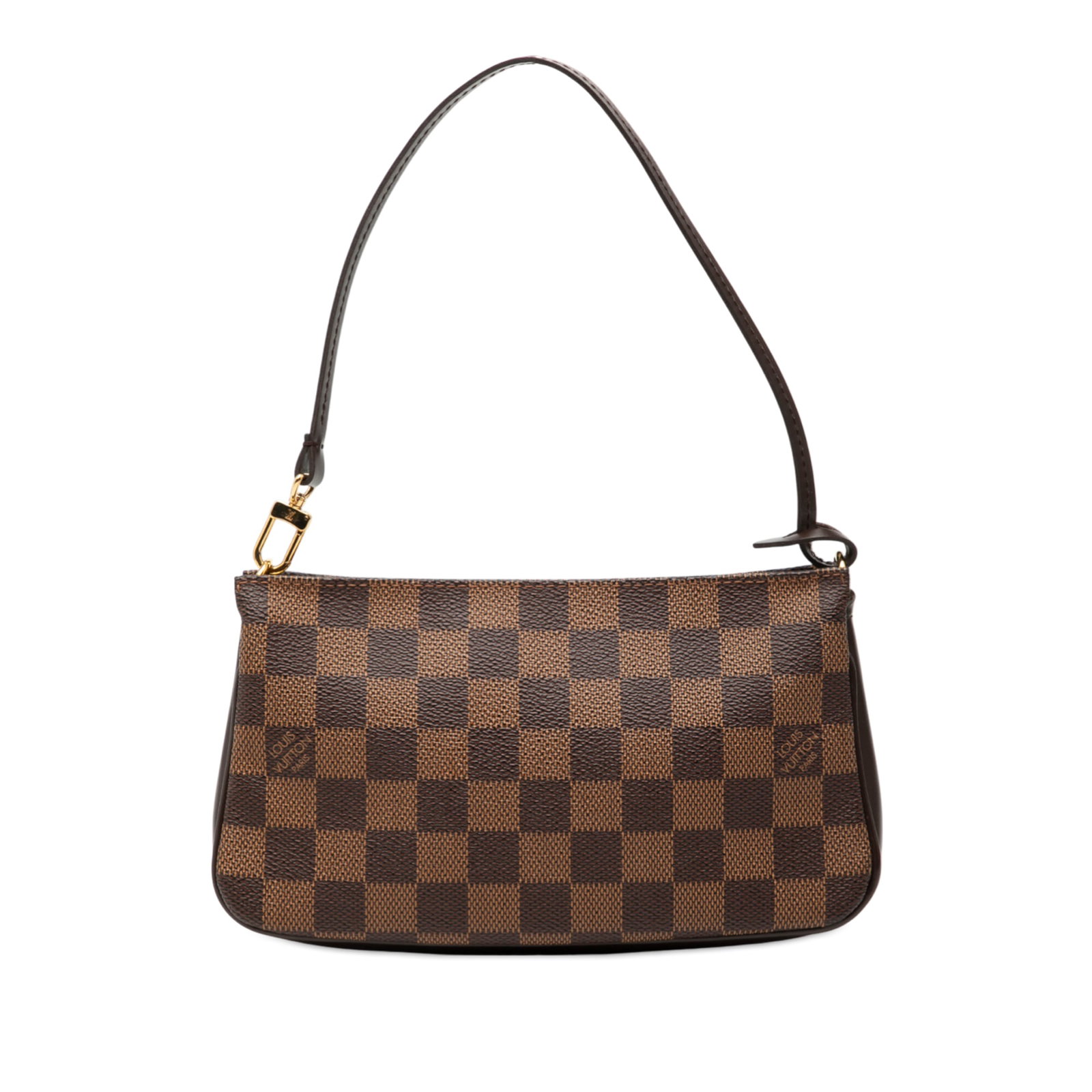 Damier Ebene Canvas Navona Bag with Leather Handle by Louis Vuitton: Damier Ebene Canvas Navona Bag with Leather Handle by Louis Vuitton This Louis Vuitton Damier Ebene Navona bag features the signature damier ebene canvas body, a flat leather handle, and a secure top 