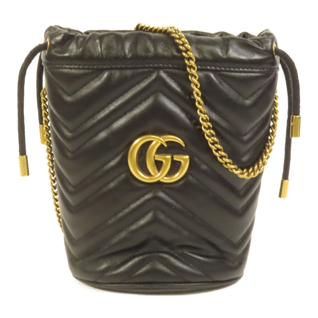 GUCCI GG Marmont Bucket Shoulder Bag Black Calfskin Leather: GUCCI GG Marmont Bucket Shoulder Bag Black Calfskin Leather This GUCCI GG Marmont Bucket Shoulder Bag is crafted from luxurious black calfskin leather, featuring the signature GG logo that embodies th