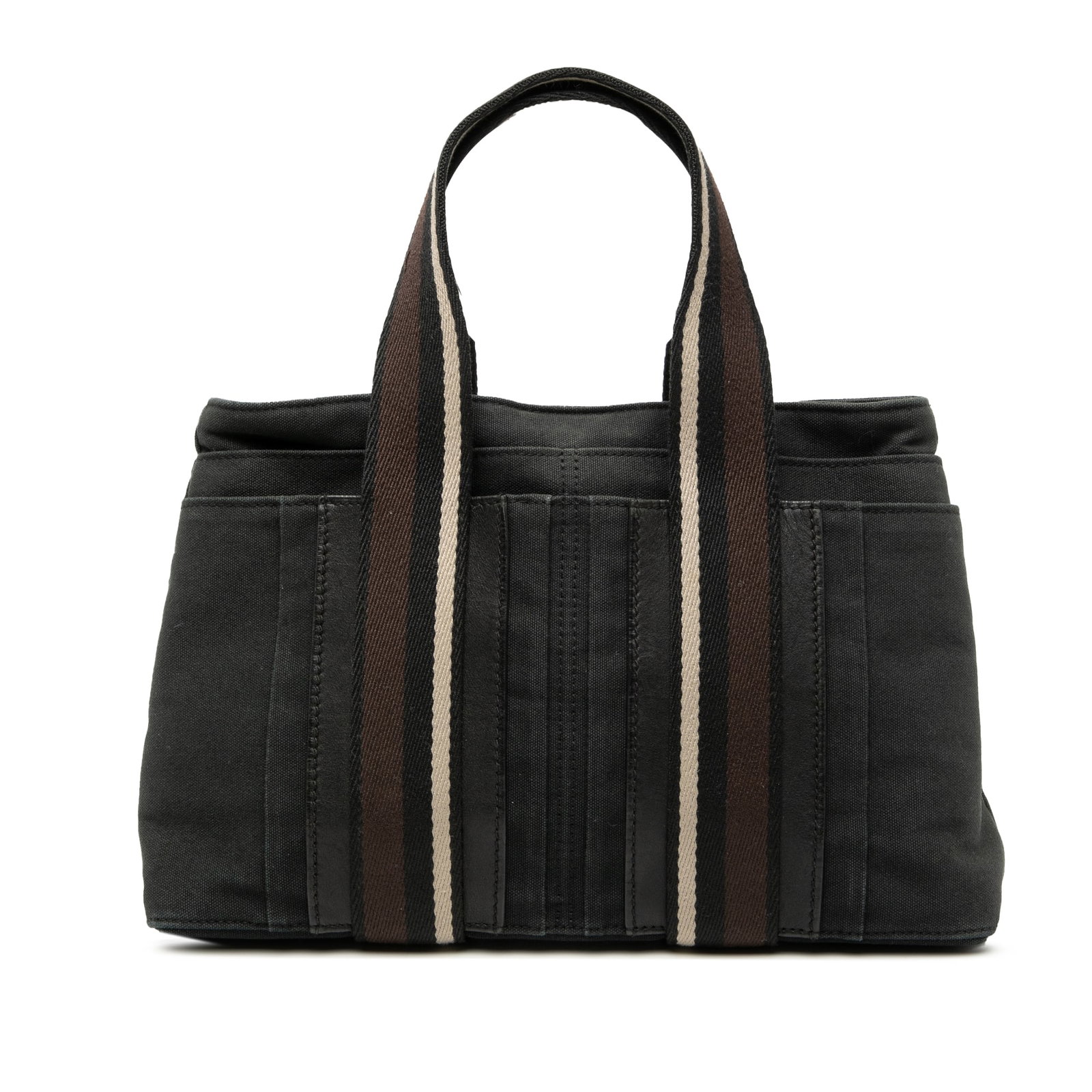 Hermes Troca Horizontal PM Black Canvas and Leather Tote Bag: Hermes Troca Horizontal PM Black Canvas and Leather Tote Bag The Hermes Troca Horizontal PM is a stylish handbag featuring a canvas body with leather panels, flat handles, an open top with a magnetic 