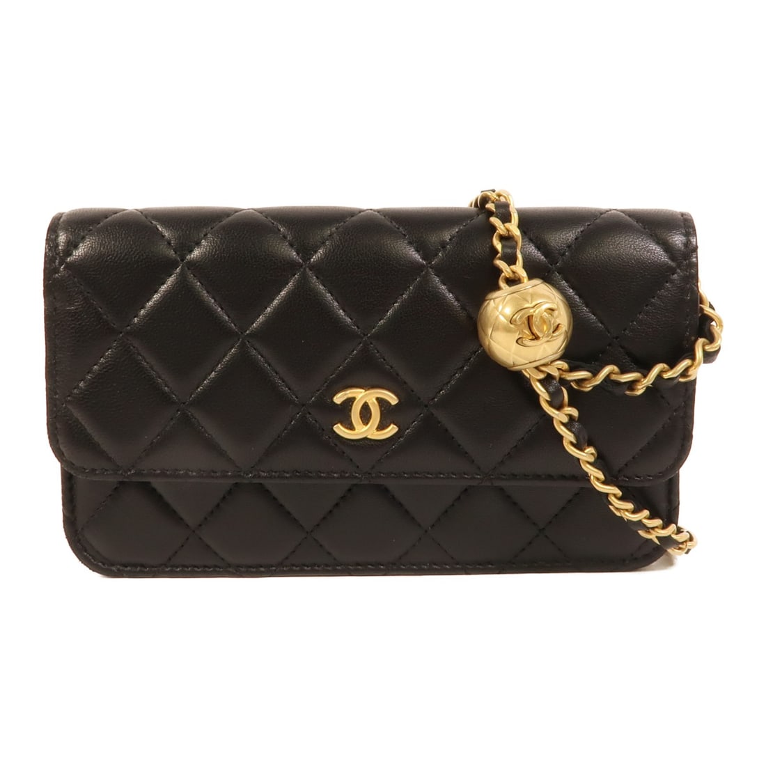 CHANEL Black Lambskin CC Phone Shoulder Bag GHW: CHANEL Black Lambskin CC Phone Shoulder Bag GHW This CHANEL shoulder bag is crafted from black lambskin leather and features gold-tone CC hardware. Designed for women, the bag offers a compact and ele