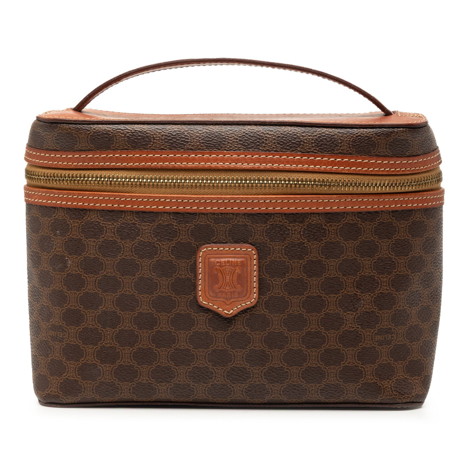 Celine Macadam Brown Coated Canvas Vanity Case with Leather Trim (1 of 8)