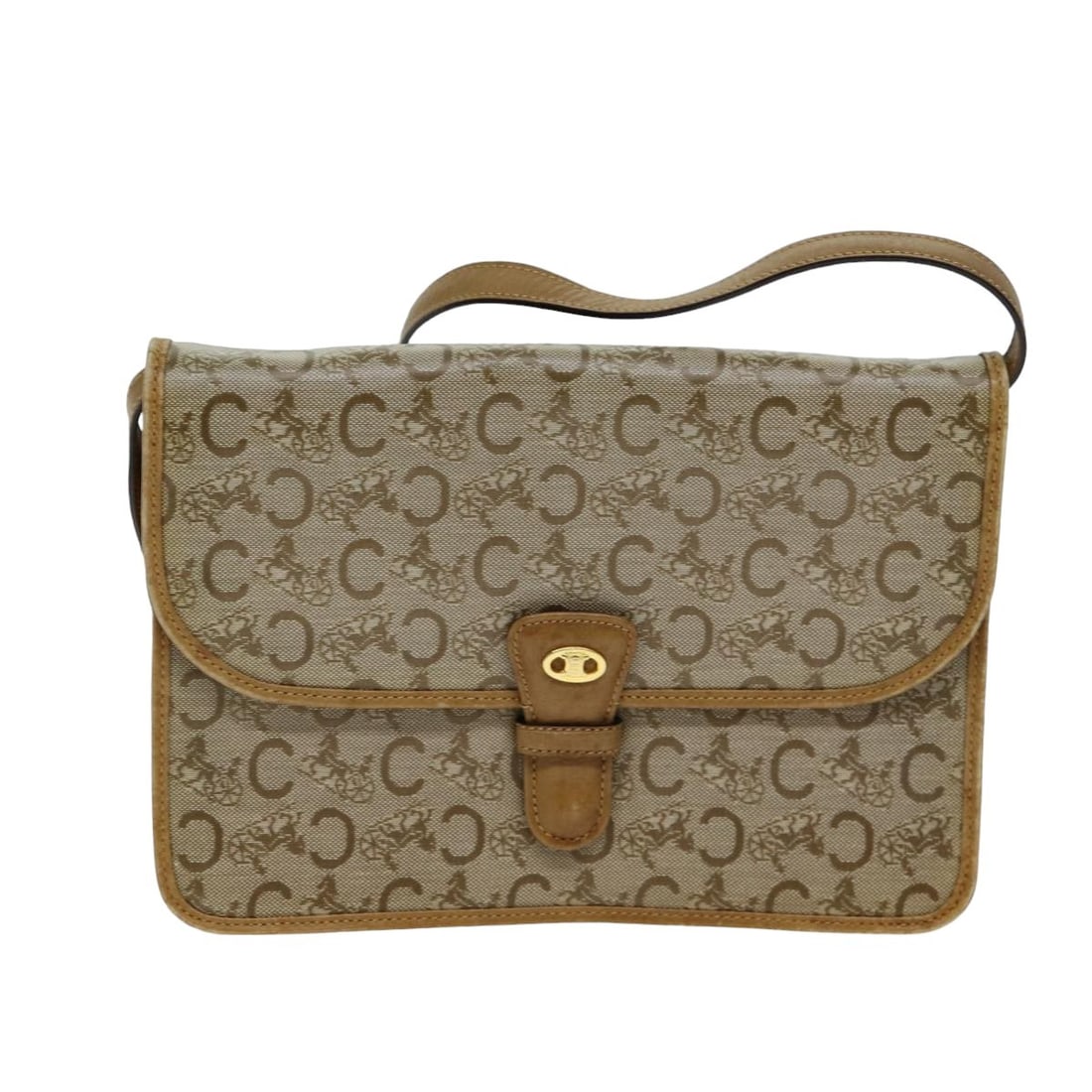 C Macadam Beige Canvas Shoulder Bag by Celine Italy: C Macadam Beige Canvas Shoulder Bag by Celine Italy This Celine C Macadam shoulder bag features a beige canvas exterior with the signature C Macadam pattern. Designed for women, it offers a practical 