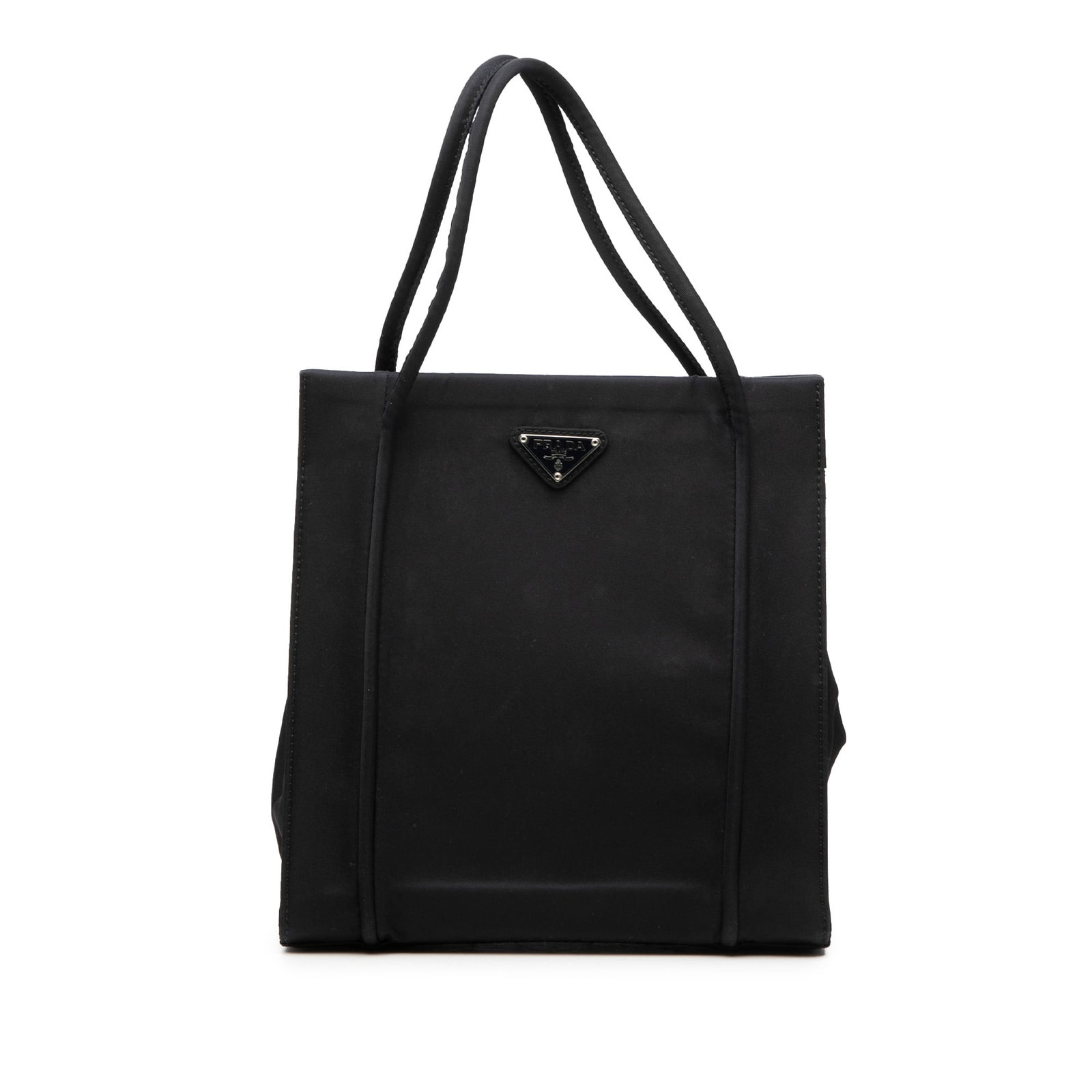 Black Nylon Tote Bag Prada Tessuto Model with Top Zip Closure: Black Nylon Tote Bag Prada Tessuto Model with Top Zip Closure This Prada Tessuto Tote is crafted from durable black nylon fabric and features flat handles, a top zip closure, and both interior zip and