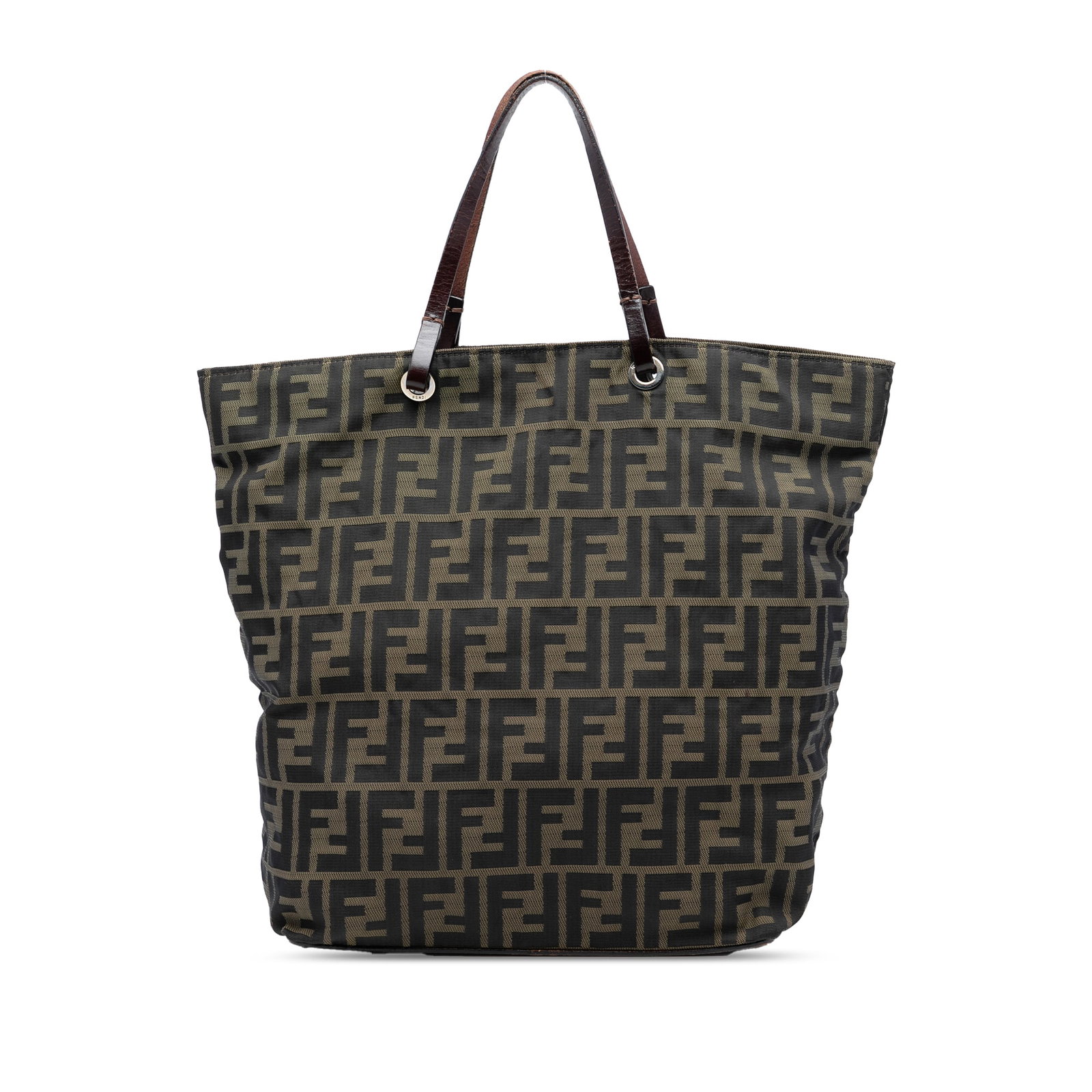 Fendi Brown Fabric Tote Bag with Leather Handles Zucca Model (1 of 7)