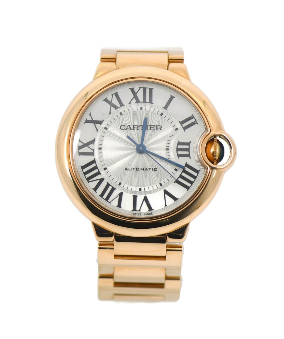 Cartier Ballon Bleu 18K Rose Gold Automatic Wristwatch W69004Z2: Cartier Ballon Bleu 18K Rose Gold Automatic Wristwatch W69004Z2 This Cartier Ballon Bleu wristwatch features a 36mm case crafted from 18K rose gold, complemented by a matching rose gold band. The watc
