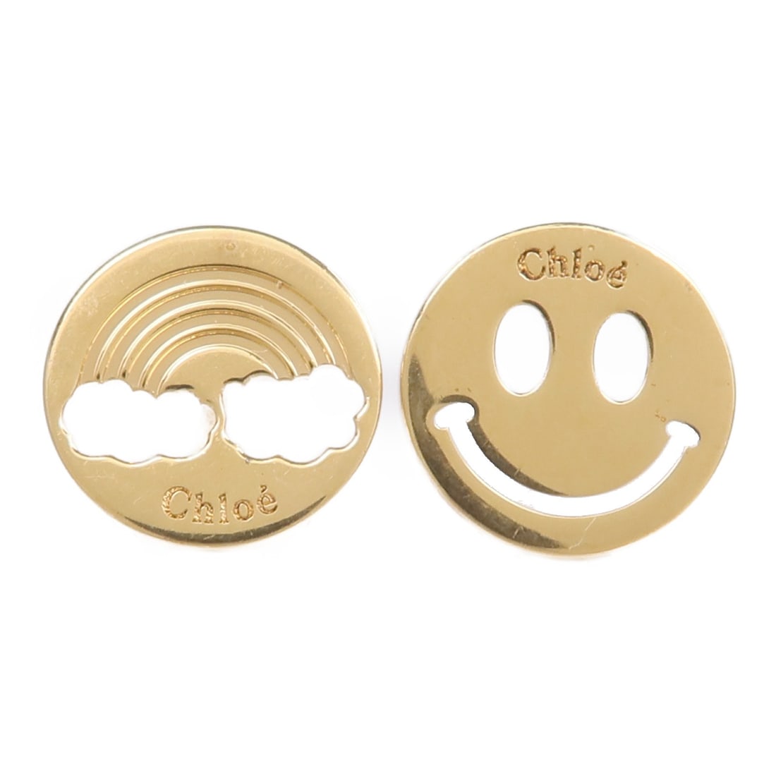 Chloe Gold Tone Pierced Earrings for Women: Chloe Gold Tone Pierced Earrings for Women These Chloe pierced earrings feature a gold-tone finish and a modern design, crafted for women. Made in France, these earrings do not feature any stones and 