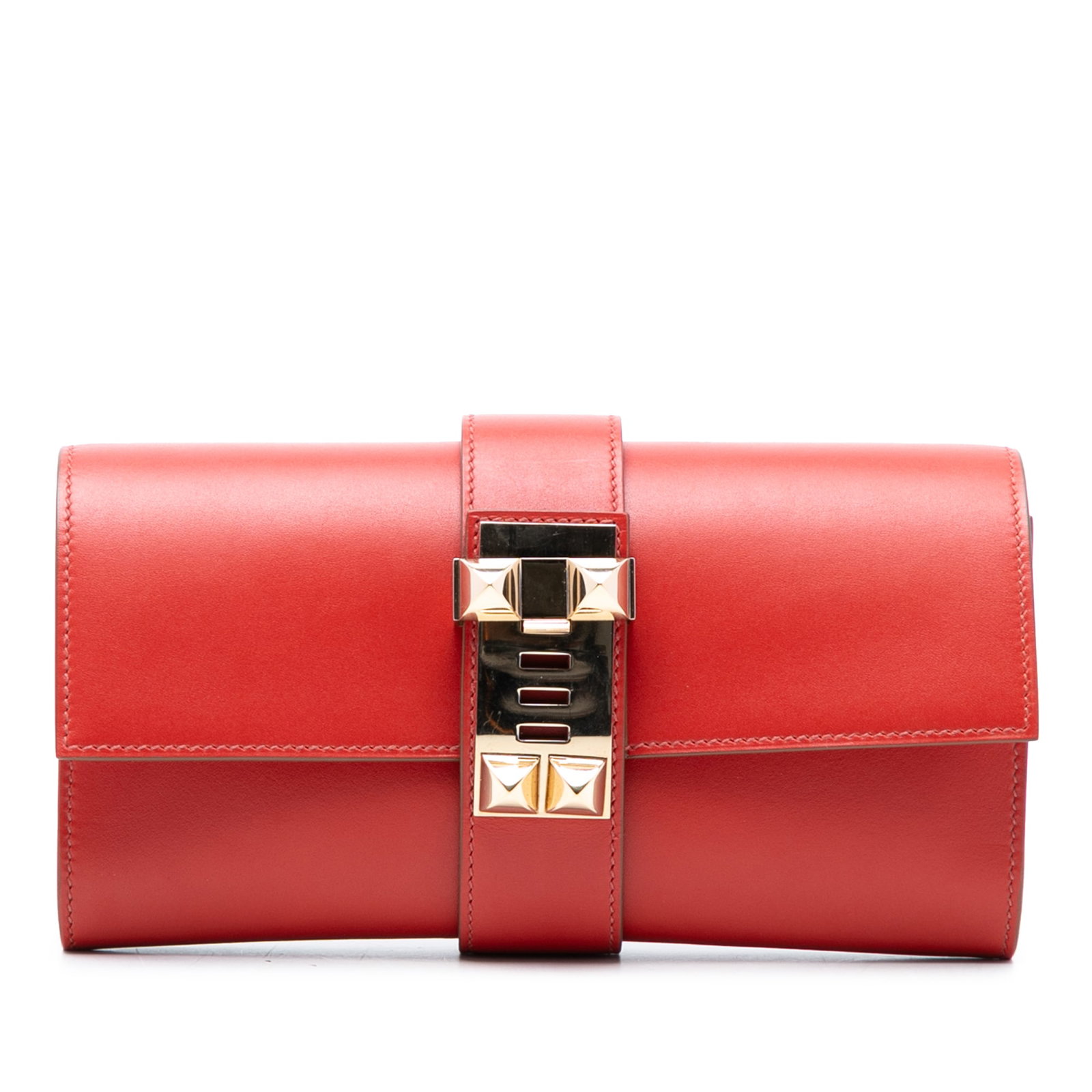 Hermes Medor 23 Rouge Tomate Tadelakt Leather Evening Clutch Bag (1 of 7)