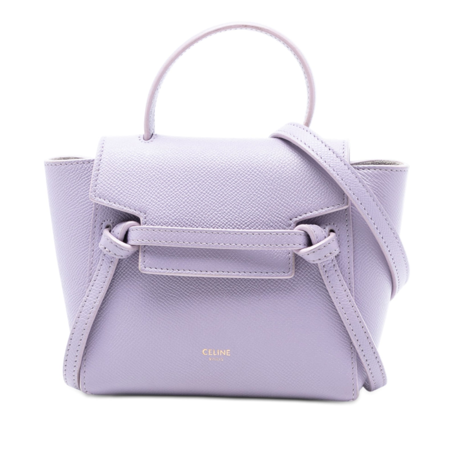 Celine Pico Belt Bag Purple Grained Calfskin with Shoulder Strap: Celine Pico Belt Bag Purple Grained Calfskin with Shoulder Strap This Celine Pico Grained Calfskin Belt Bag showcases a structured silhouette crafted from purple grained calfskin leather. It features 