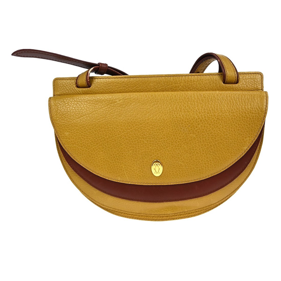 Cartier Must de Cartier Small Beige Leather Vintage Shoulder Bag with Gold-Plated Hardware: Cartier Must de Cartier Small Beige Leather Vintage Shoulder Bag with Gold-Plated Hardware This vintage Cartier Must de Cartier shoulder bag is crafted from beige leather and features a small silhouet