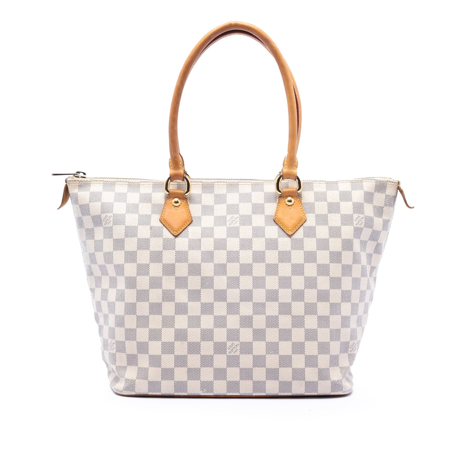 Damier Azur Canvas Saleya MM Tote with Vachetta Handles by Louis Vuitton: Damier Azur Canvas Saleya MM Tote with Vachetta Handles by Louis Vuitton This Louis Vuitton Damier Azur Saleya MM features a damier azur canvas exterior with rolled vachetta leather handles, a secure 