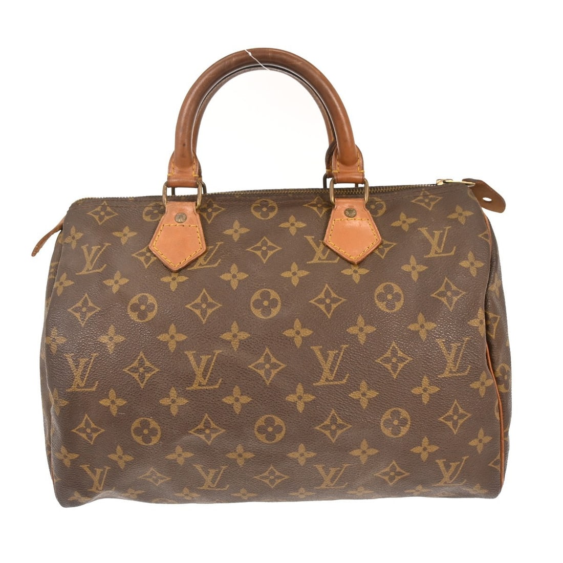 Louis Vuitton Speedy 30 Monogram Canvas Satchel With Double Handles: Louis Vuitton Speedy 30 Monogram Canvas Satchel With Double Handles The Louis Vuitton Speedy 30 is a vintage satchel featuring the iconic monogram canvas exterior with beige leather double handles and