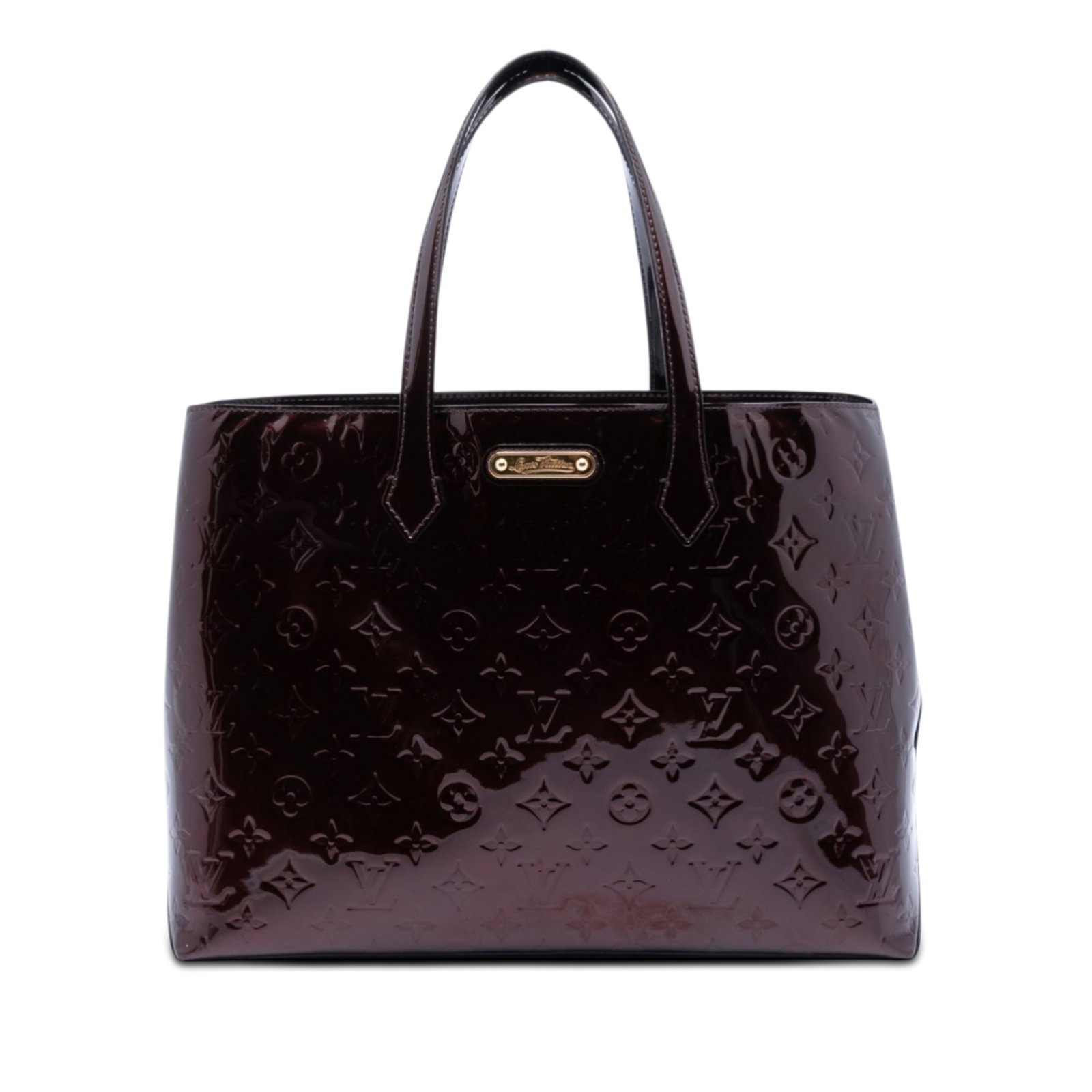 Louis Vuitton Wilshire GM Purple Monogram Vernis Leather Tote Bag: Louis Vuitton Wilshire GM Purple Monogram Vernis Leather Tote Bag The Louis Vuitton Monogram Vernis Wilshire GM is crafted from monogram vernis leather in a purple hue and features flat leather handle