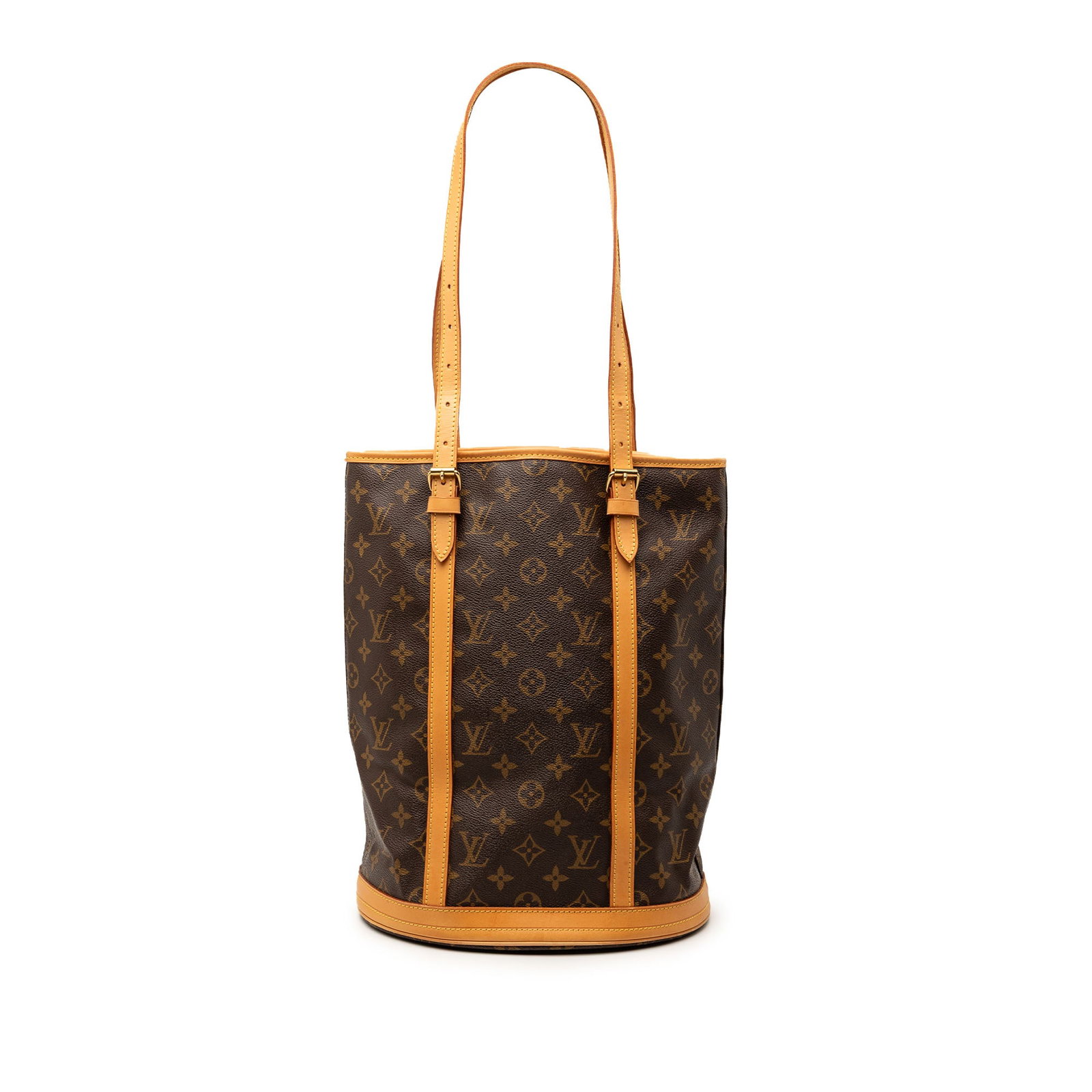 Louis Vuitton Bucket GM Brown Monogram Canvas Shoulder Bag: Louis Vuitton Bucket GM Brown Monogram Canvas Shoulder Bag This Louis Vuitton Monogram Bucket GM features a monogram canvas body with adjustable flat leather straps, an open top, and an interior zip p