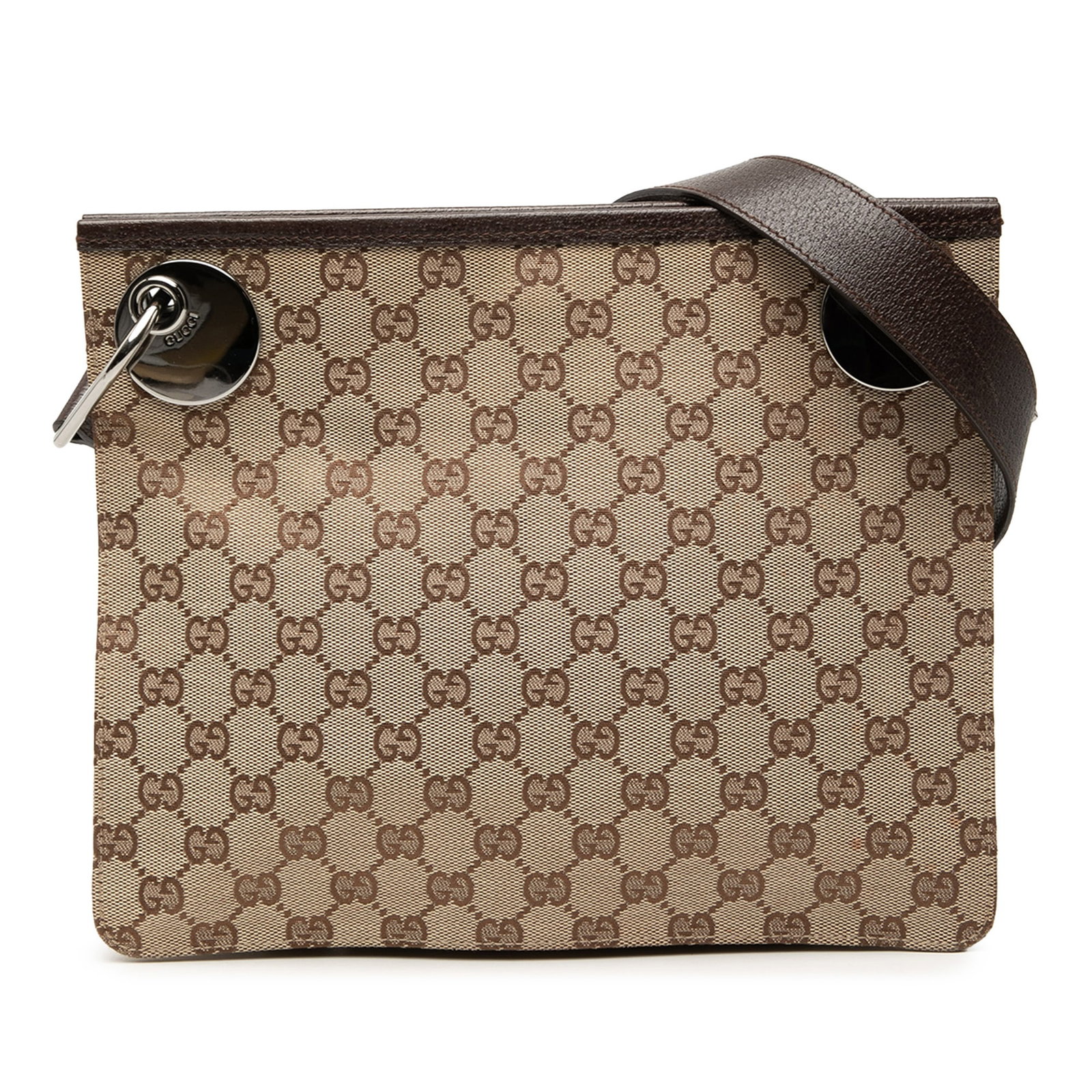 Gucci Eclipse Beige Canvas Crossbody Bag with Leather Trim: Gucci Eclipse Beige Canvas Crossbody Bag with Leather Trim The Gucci GG Canvas Eclipse Crossbody is crafted from canvas with leather trim and features an adjustable flat leather strap. It offers a top